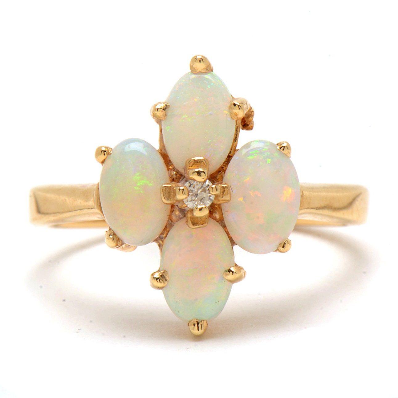 14K Yellow Gold Opal Ring with Diamond Center