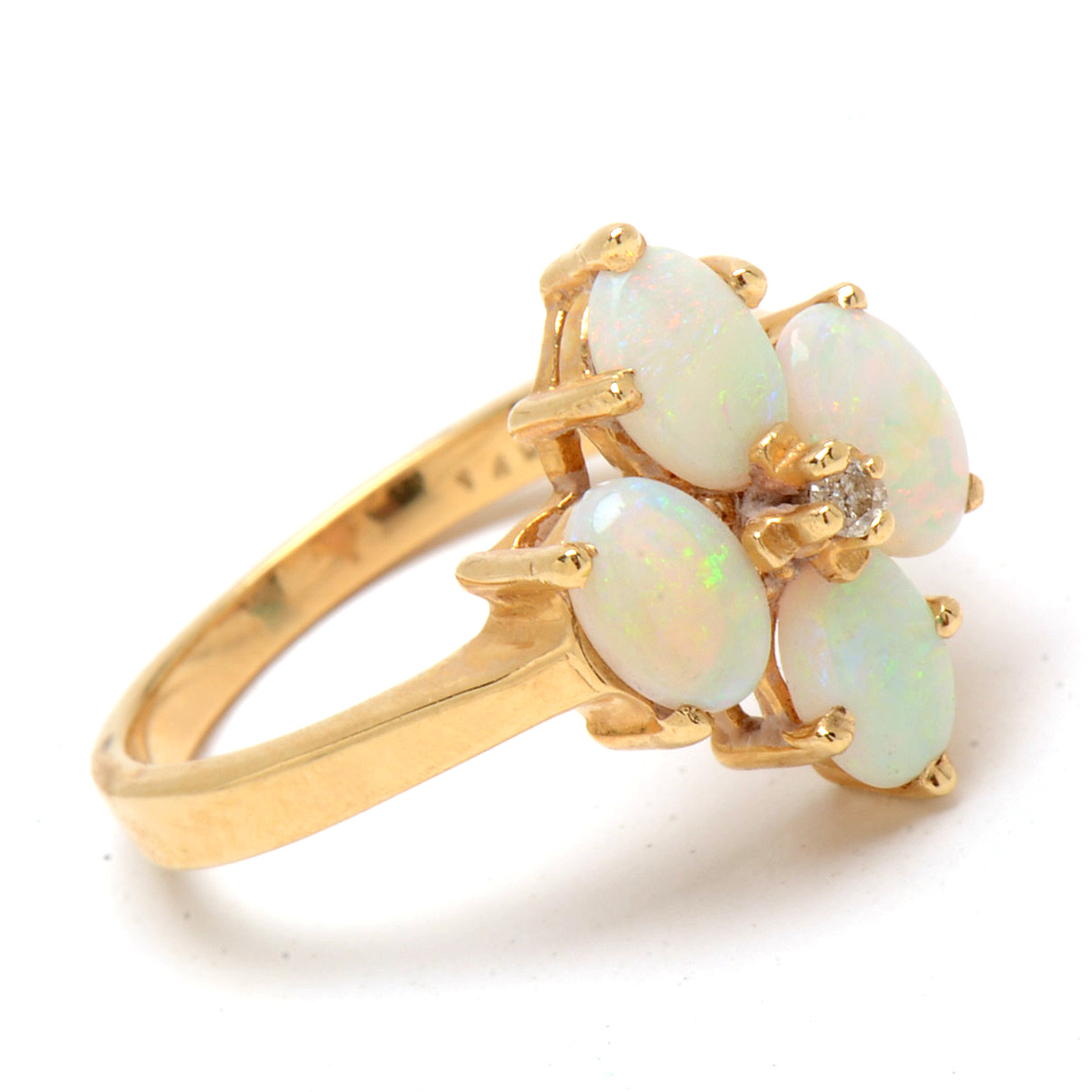 14K Yellow Gold Opal Ring with Diamond Center