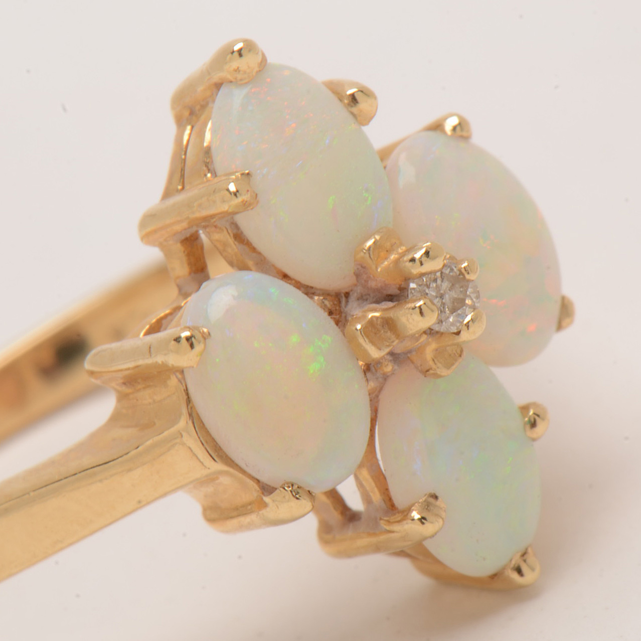 14K Yellow Gold Opal Ring with Diamond Center