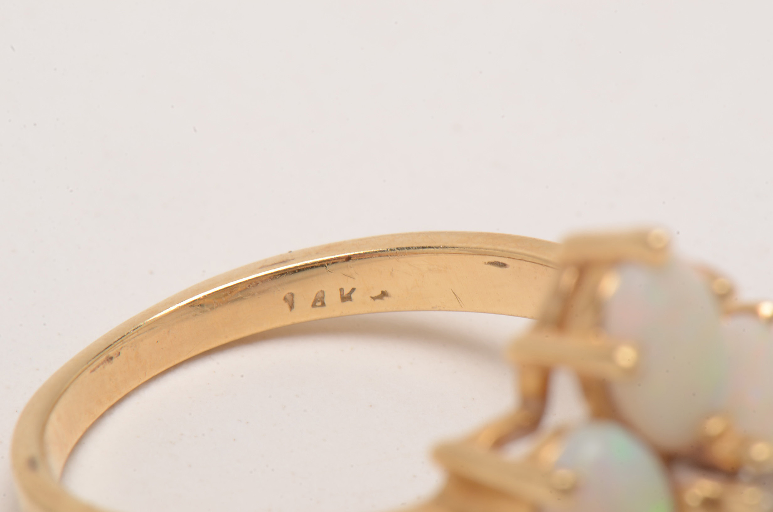 14K Yellow Gold Opal Ring with Diamond Center