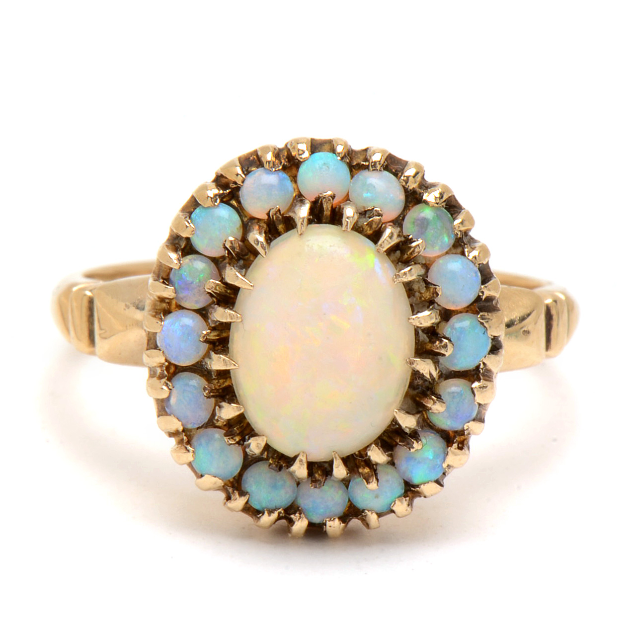 Vintage 10K Yellow Gold Opal Cluster Ring