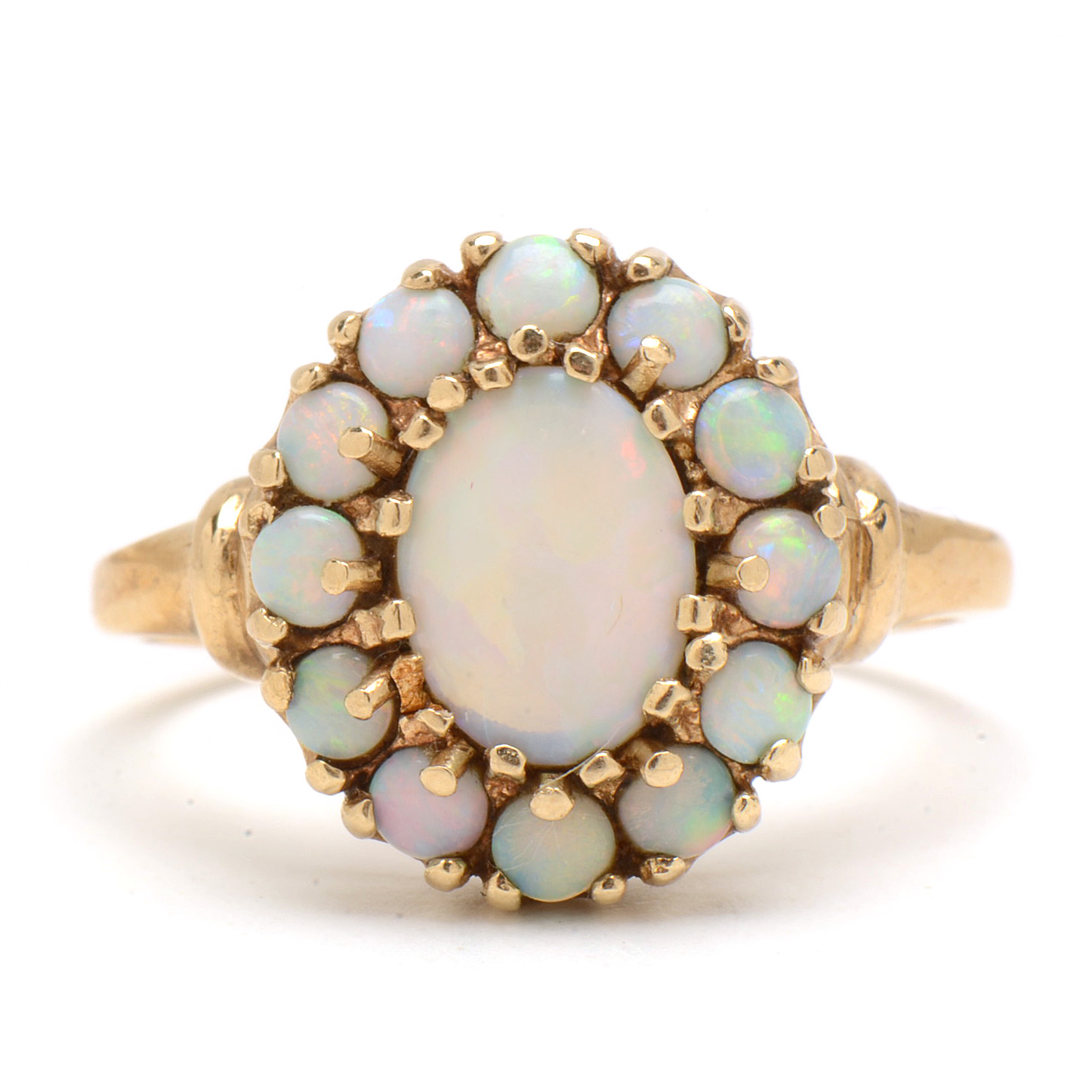 Vintage 10K Yellow Gold Opal Cluster Ring