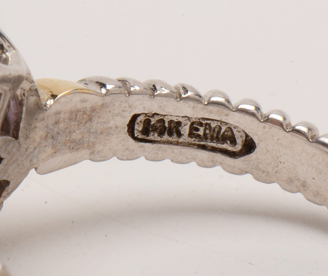 Six Sterling Amethyst Rings with Gold and Diamond Accents