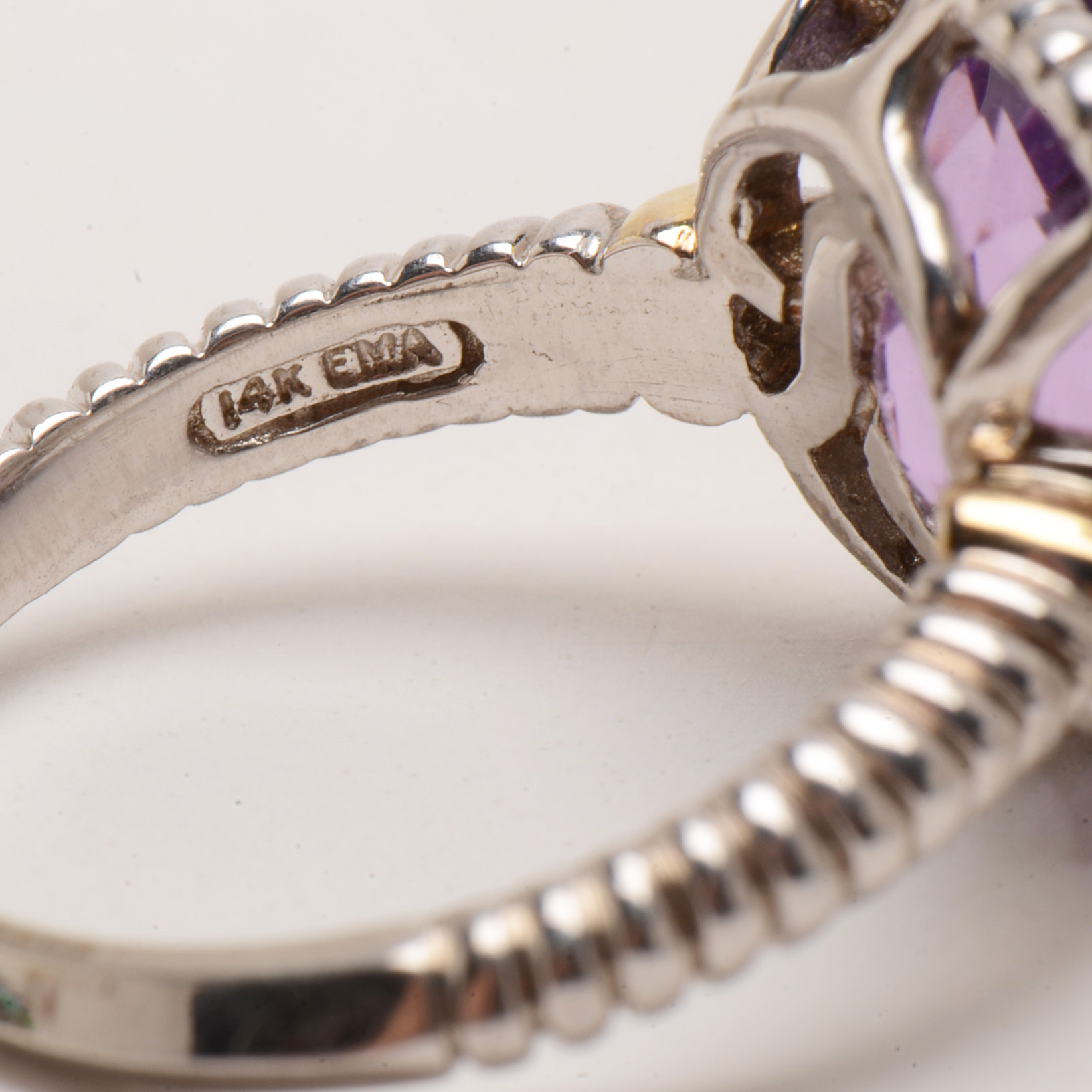 Six Sterling Amethyst Rings with Gold and Diamond Accents