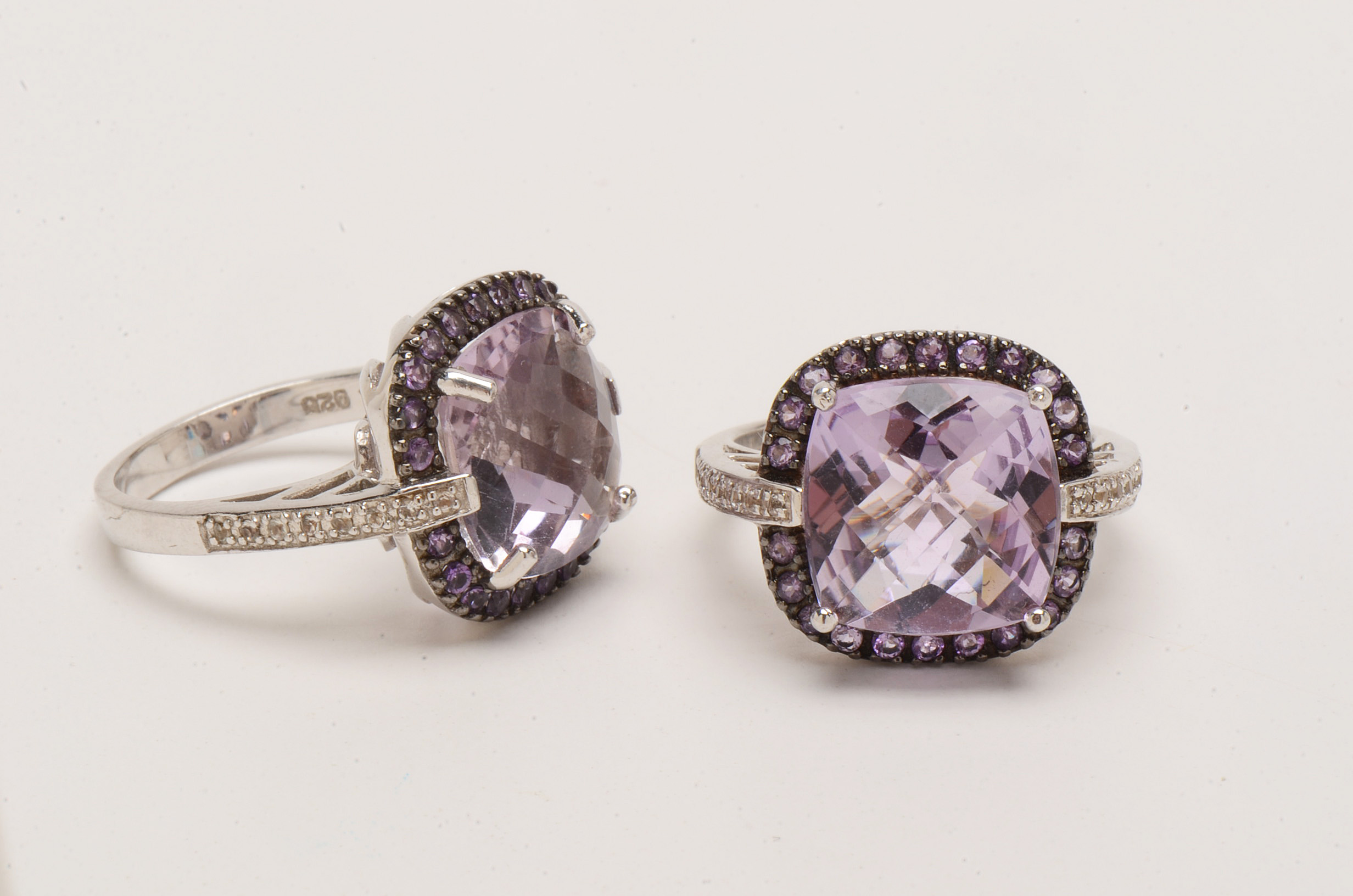 Three Sterling Amethyst Rings with White Topaz Accents
