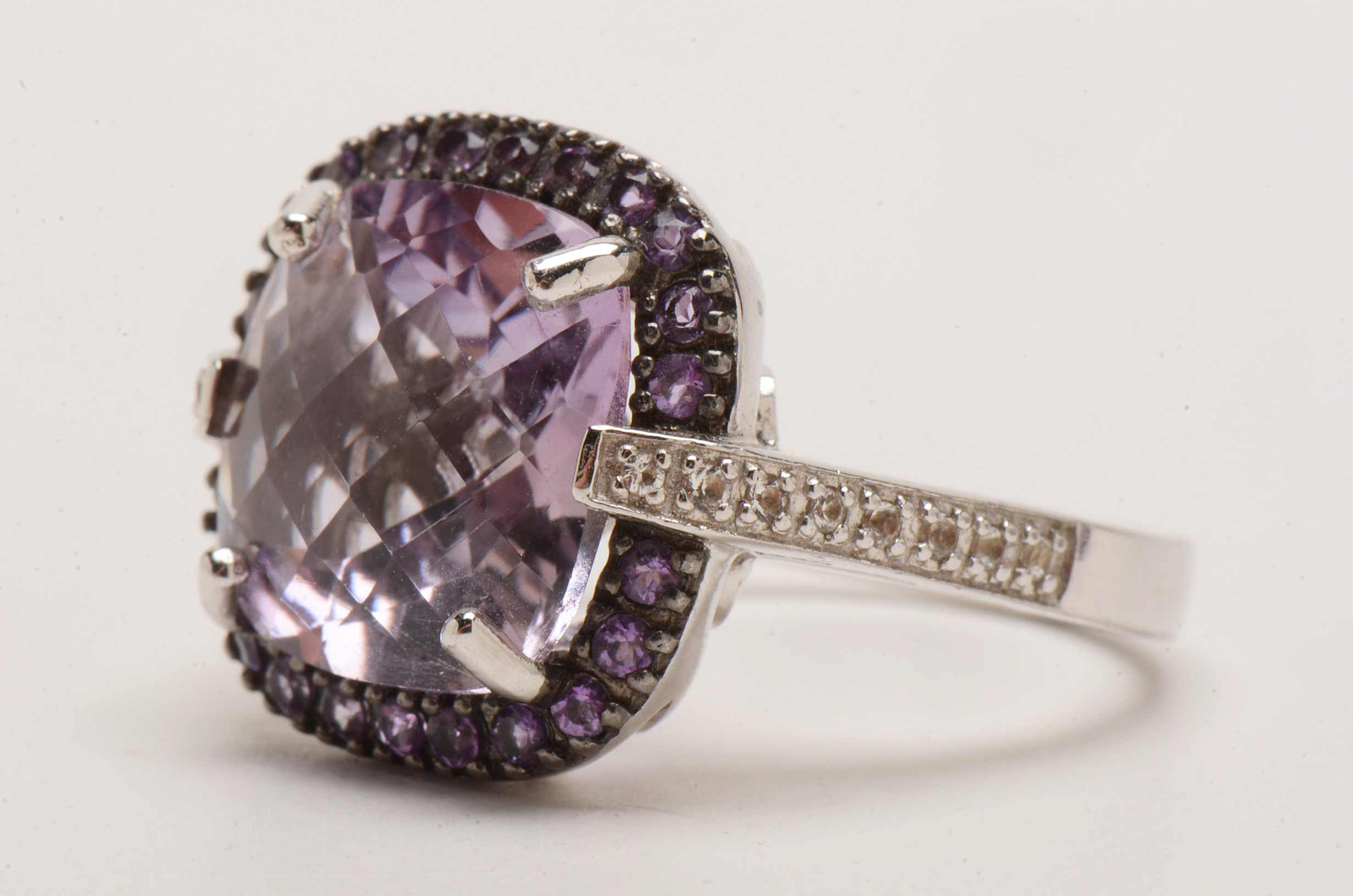 Three Sterling Amethyst Rings with White Topaz Accents