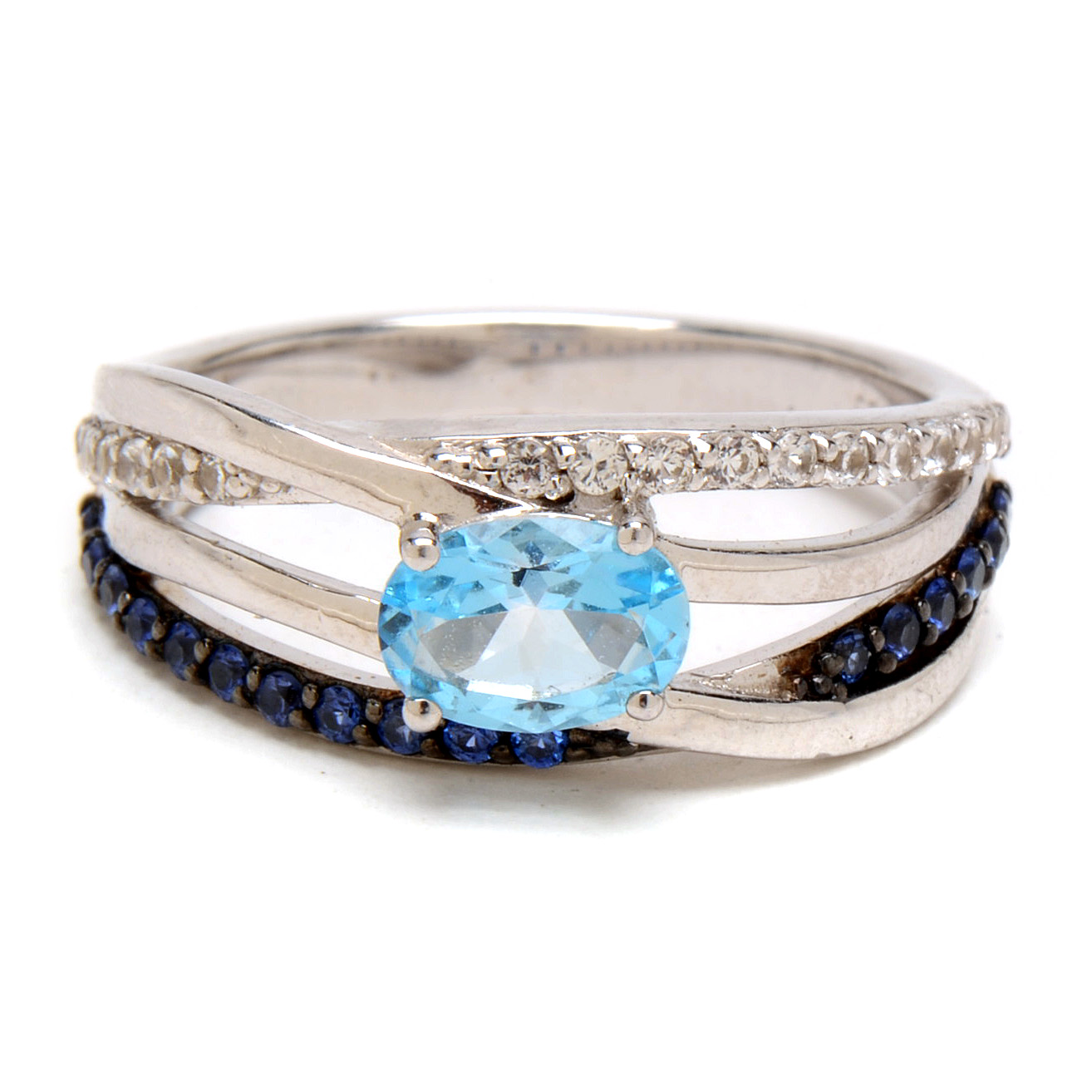 Sterling Silver Topaz and Synthetic Sapphire Ring