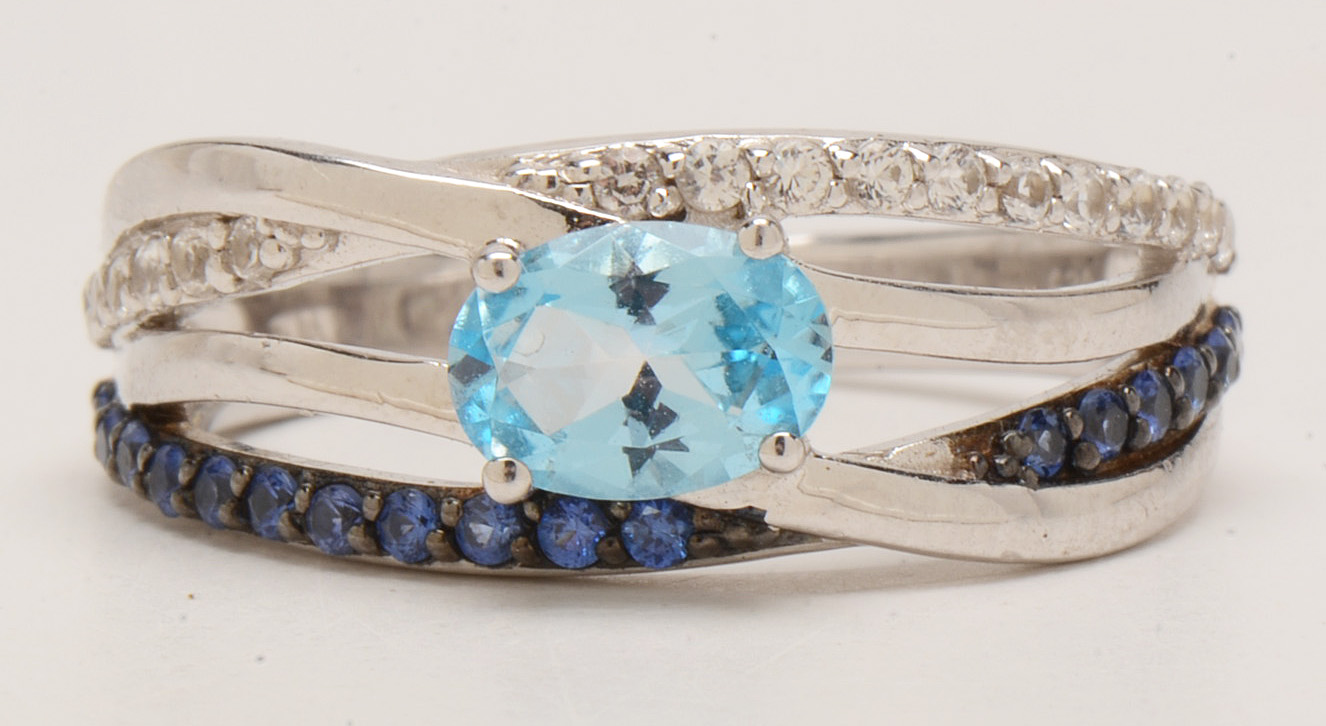 Sterling Silver Topaz and Synthetic Sapphire Ring