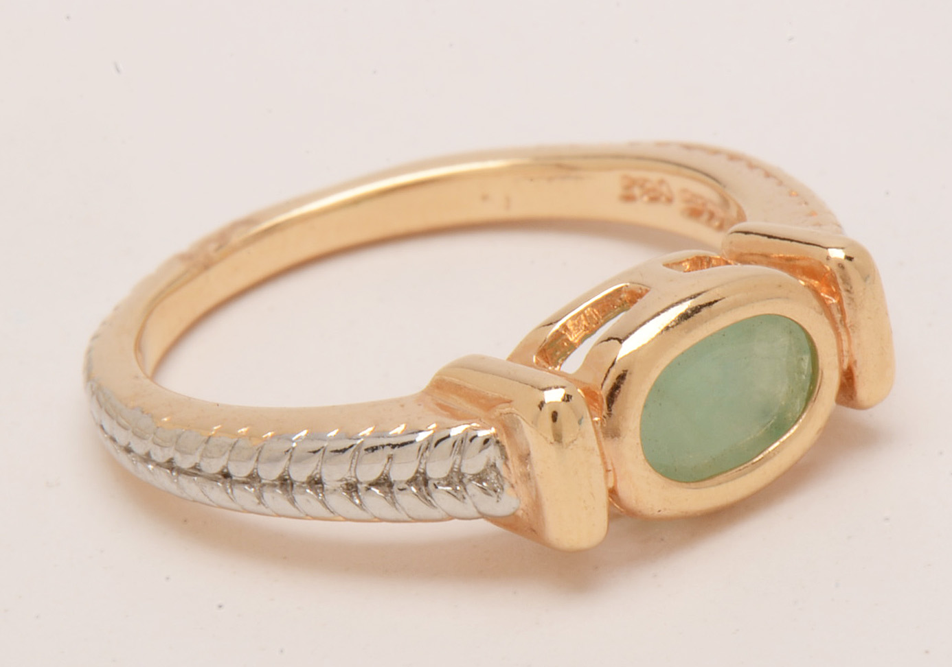 Dee Berkley Gold Wash Sterling Silver Ring with Green Beryl Stone