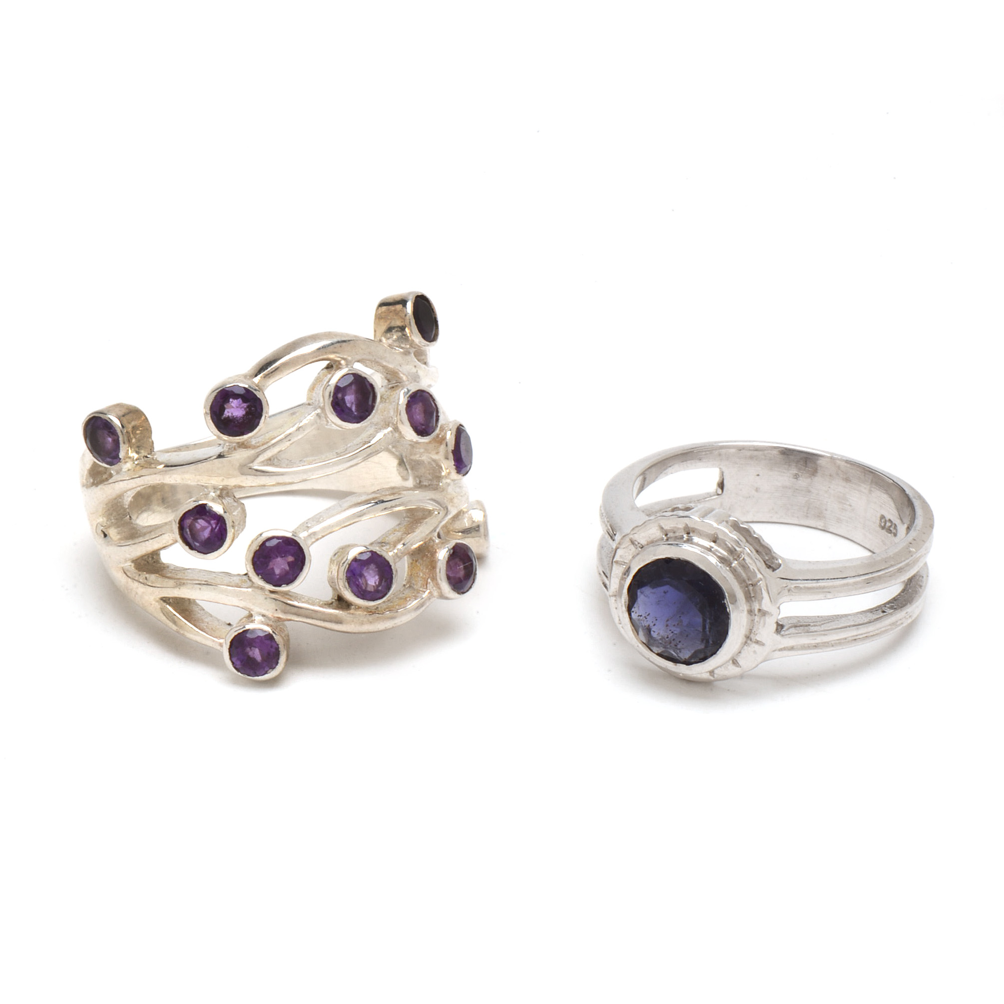 Sterling Rings Featuring Iolite and Amethyst