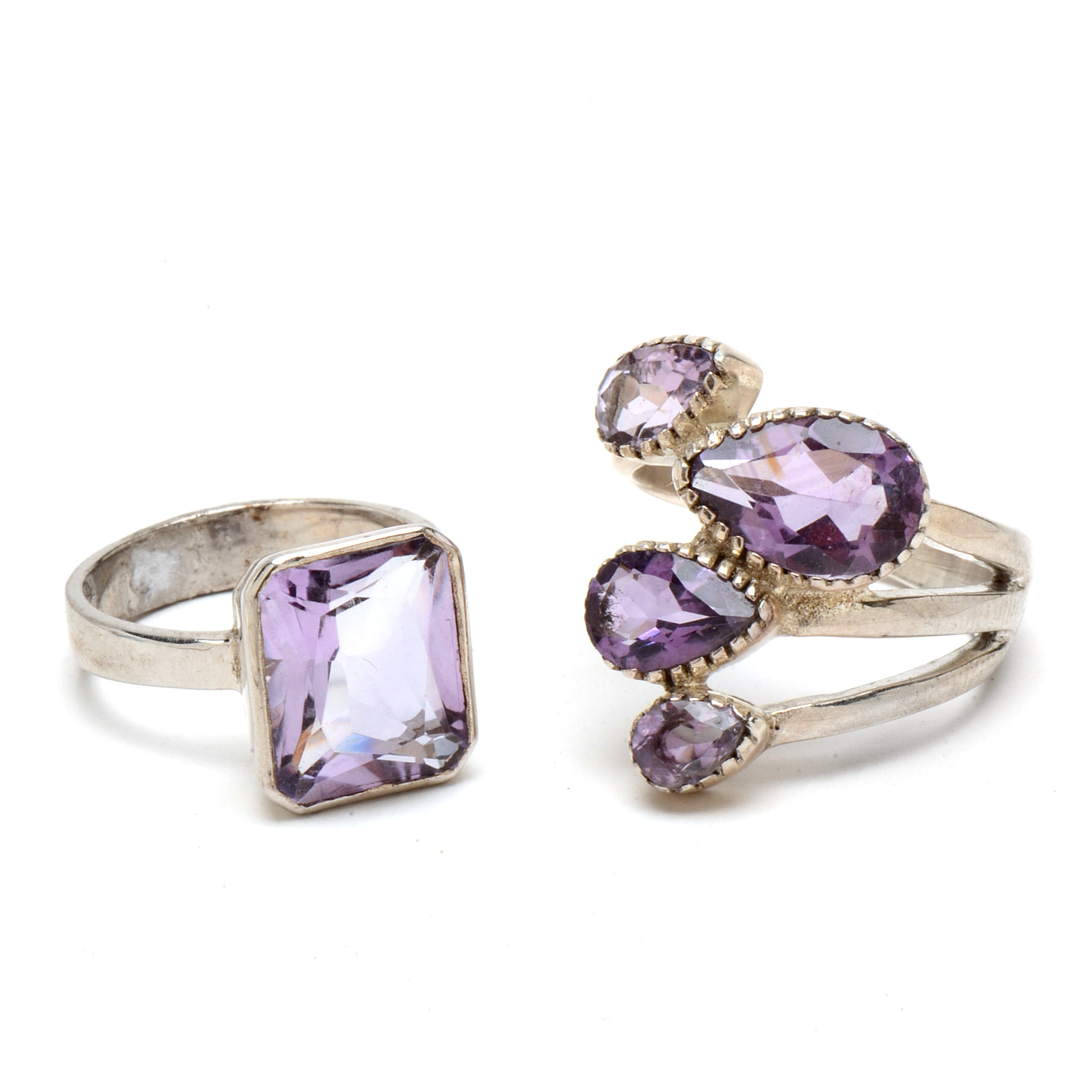 Four Contemporary Sterling Amethyst Rings