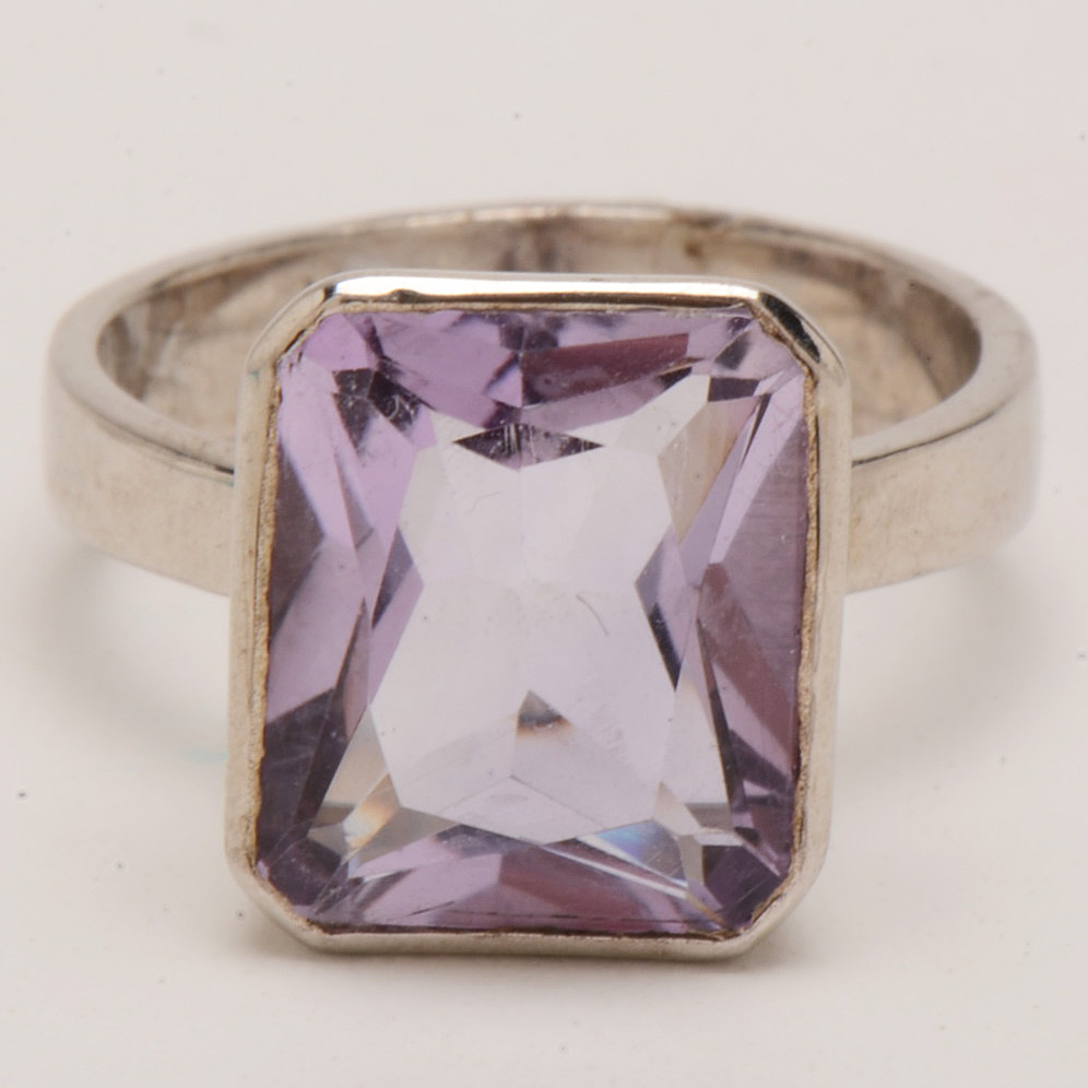 Four Contemporary Sterling Amethyst Rings