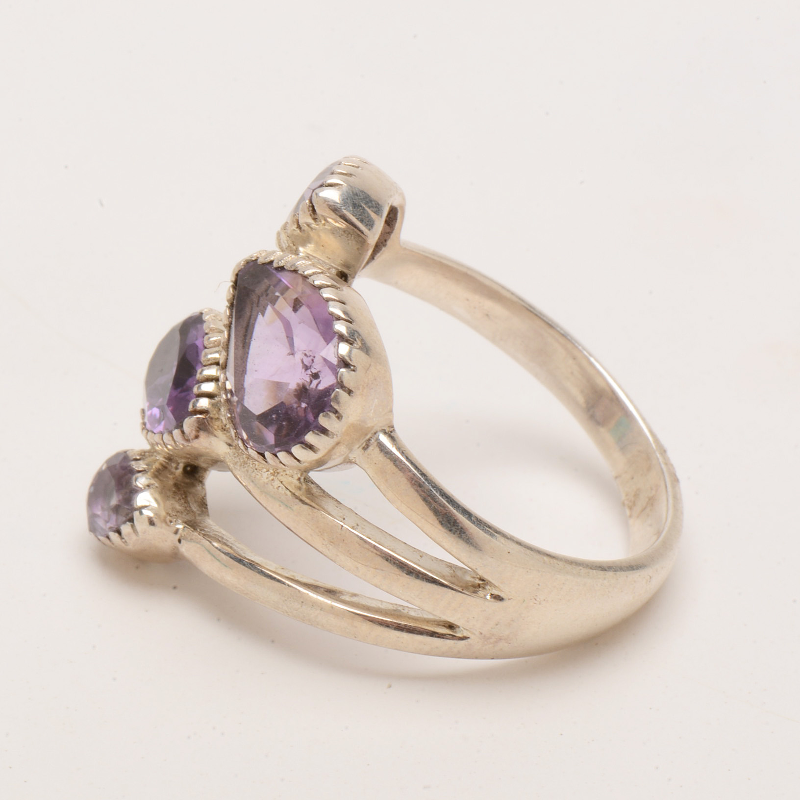 Four Contemporary Sterling Amethyst Rings