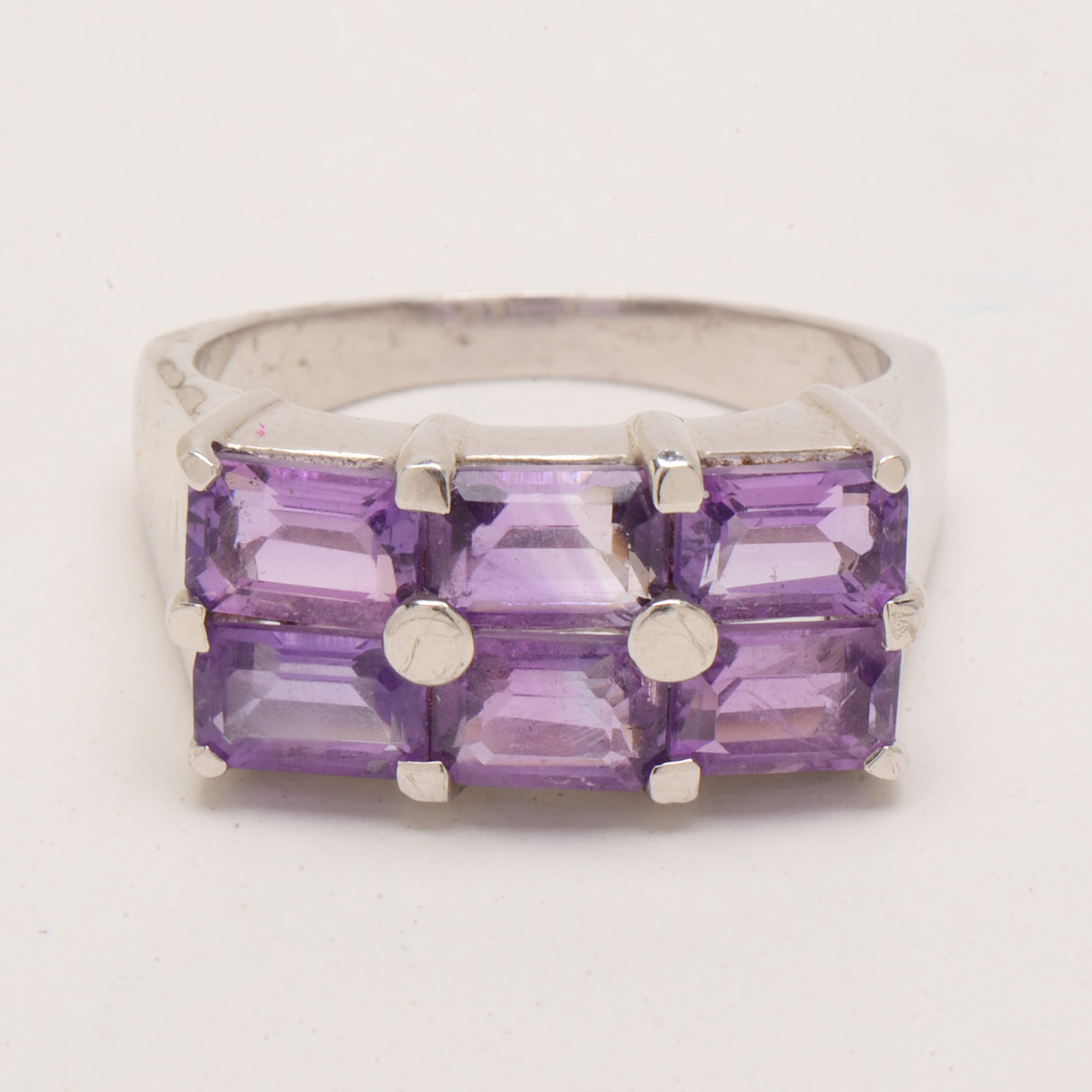 Four Contemporary Sterling Amethyst Rings