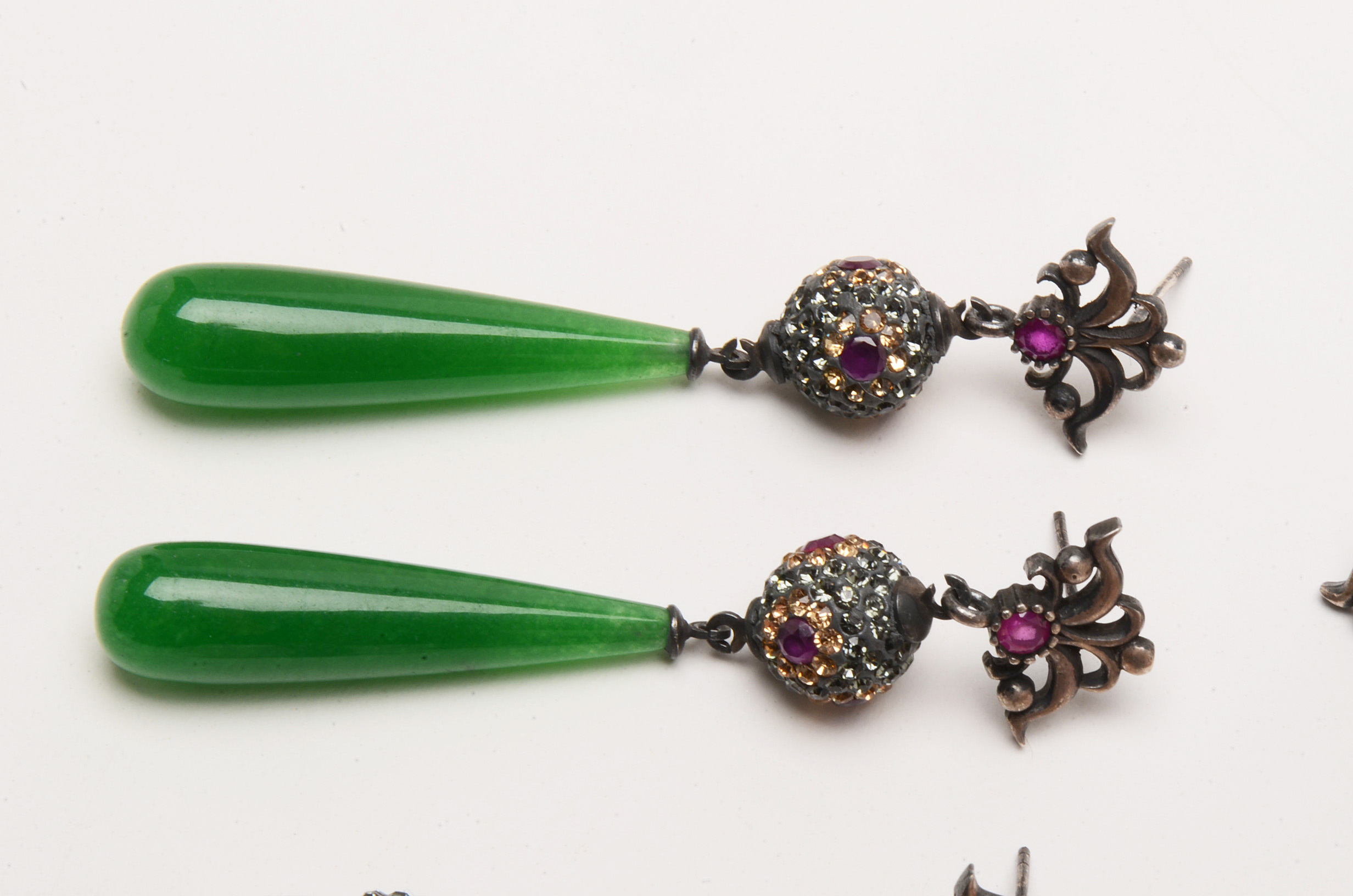 Three Pairs Stone Briolette Drop Earrings with Sterling Posts