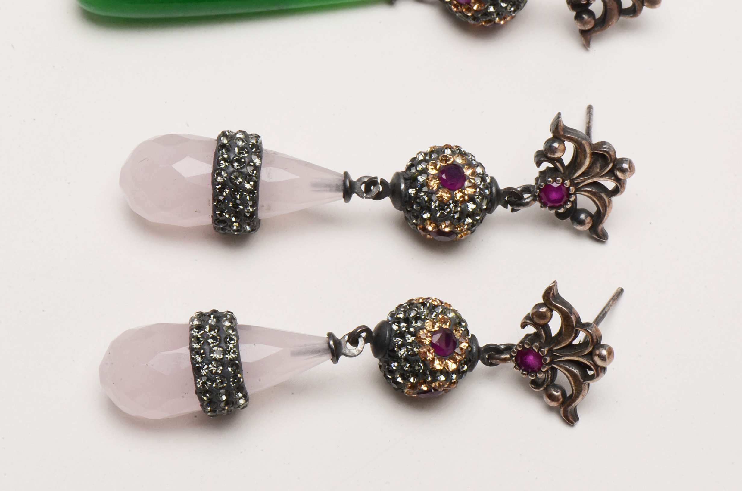 Three Pairs Stone Briolette Drop Earrings with Sterling Posts