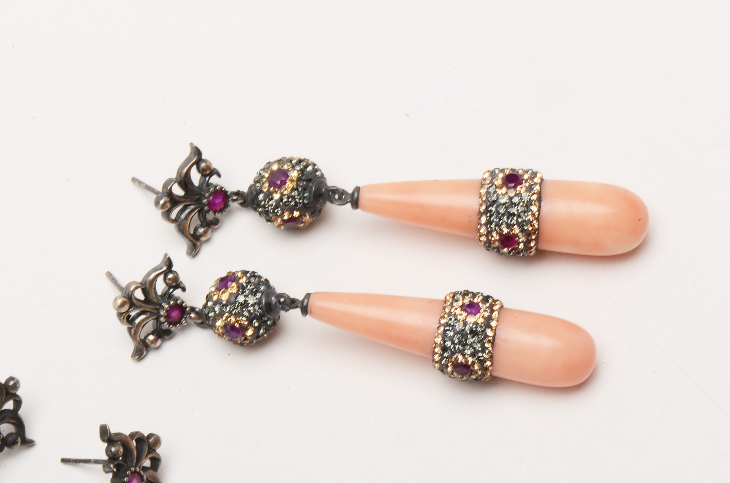 Three Pairs Stone Briolette Drop Earrings with Sterling Posts