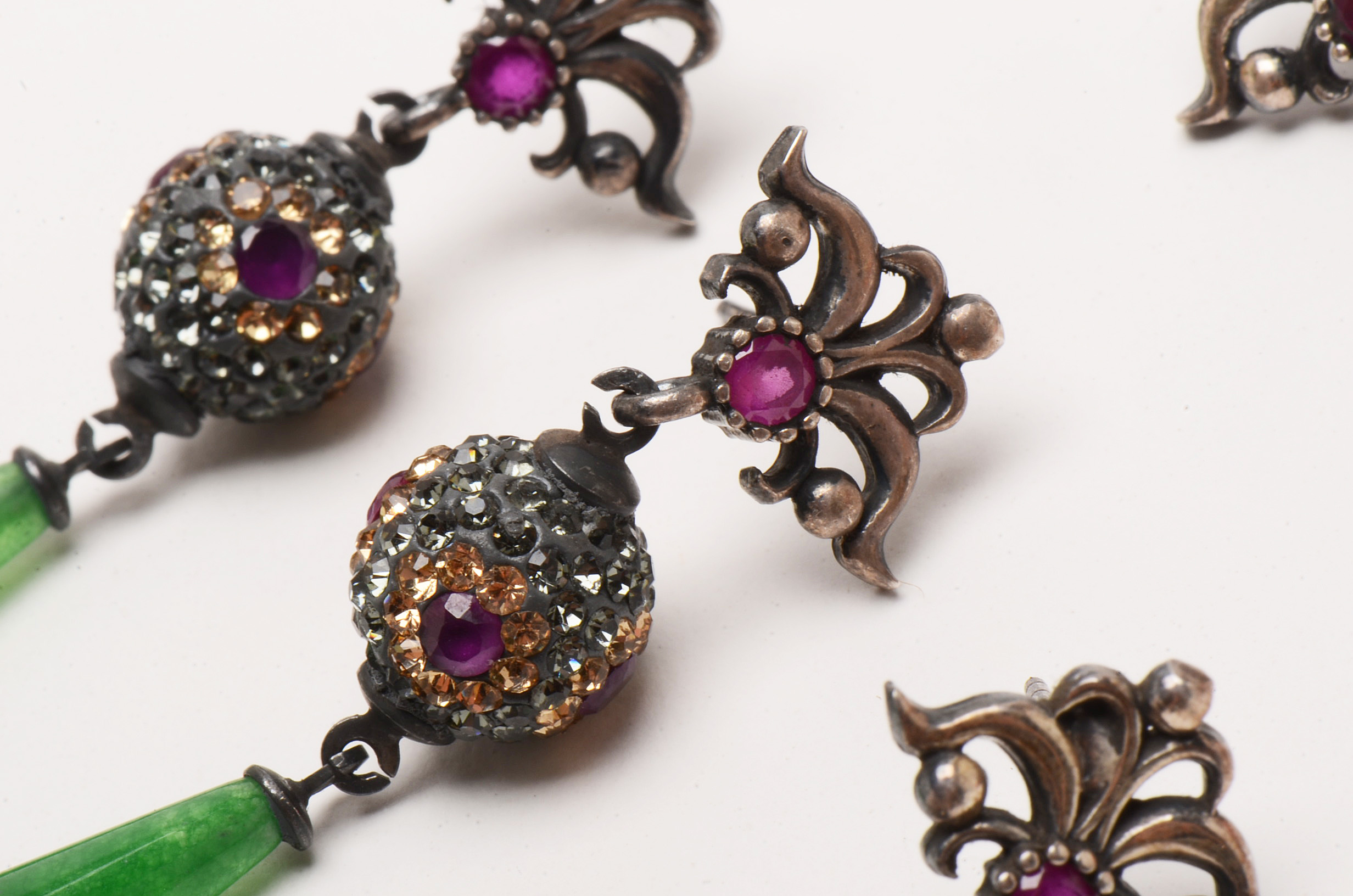 Three Pairs Stone Briolette Drop Earrings with Sterling Posts