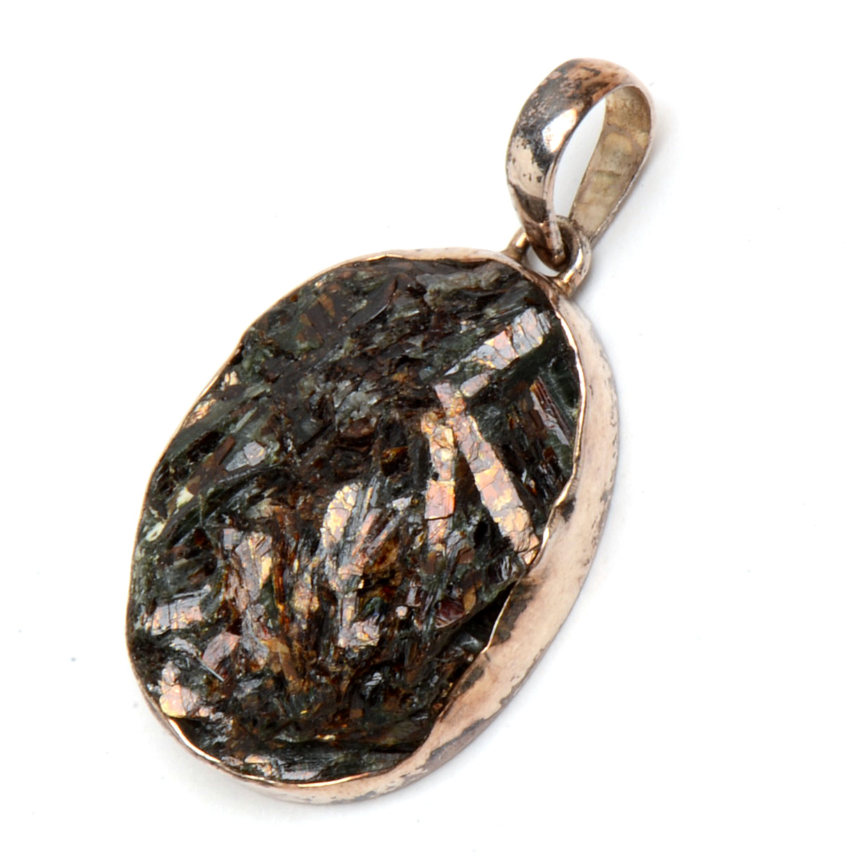Sterling Actinolite Slide Pendant with Bronzite Inclusions