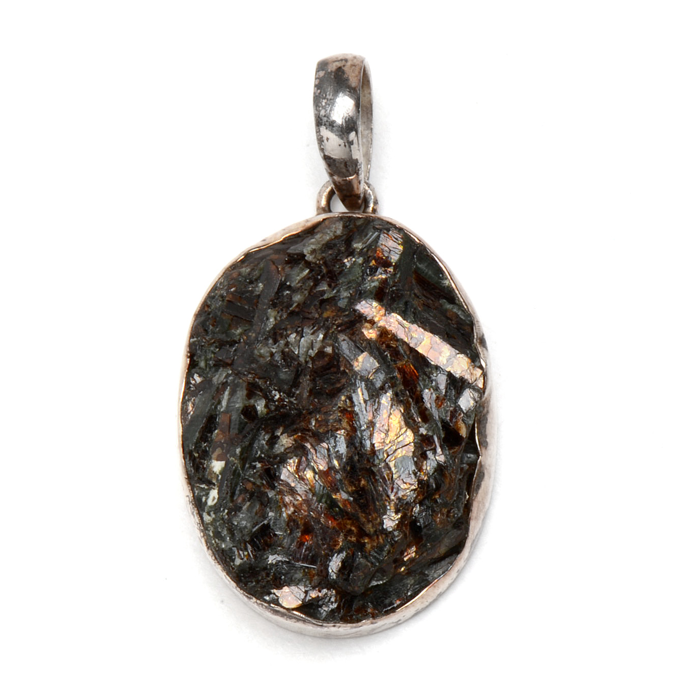 Sterling Actinolite Slide Pendant with Bronzite Inclusions