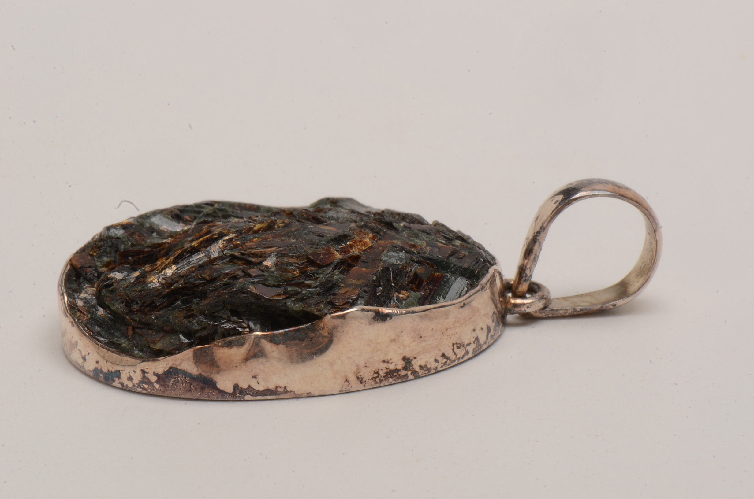 Sterling Actinolite Slide Pendant with Bronzite Inclusions