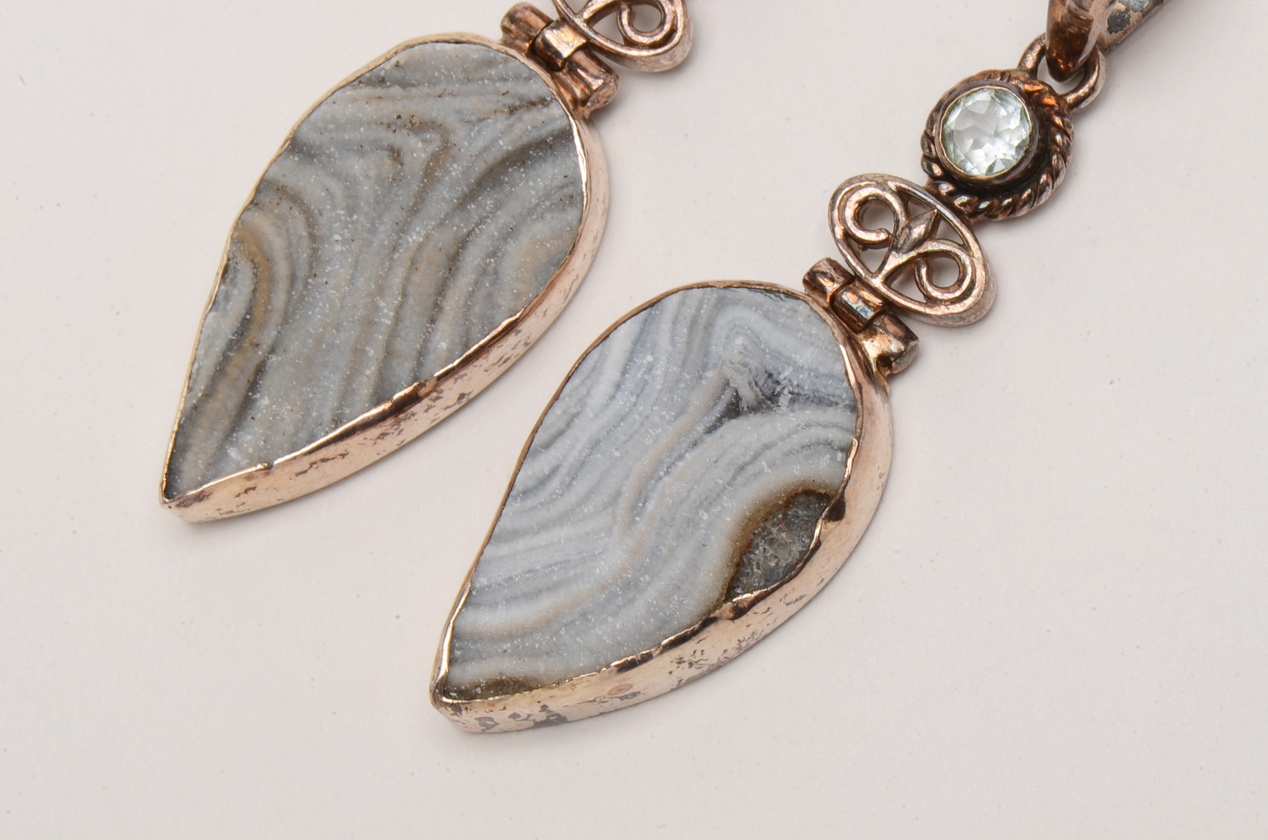 Two Sterling Slide Pendants Set with Druzy Quartz and Topaz