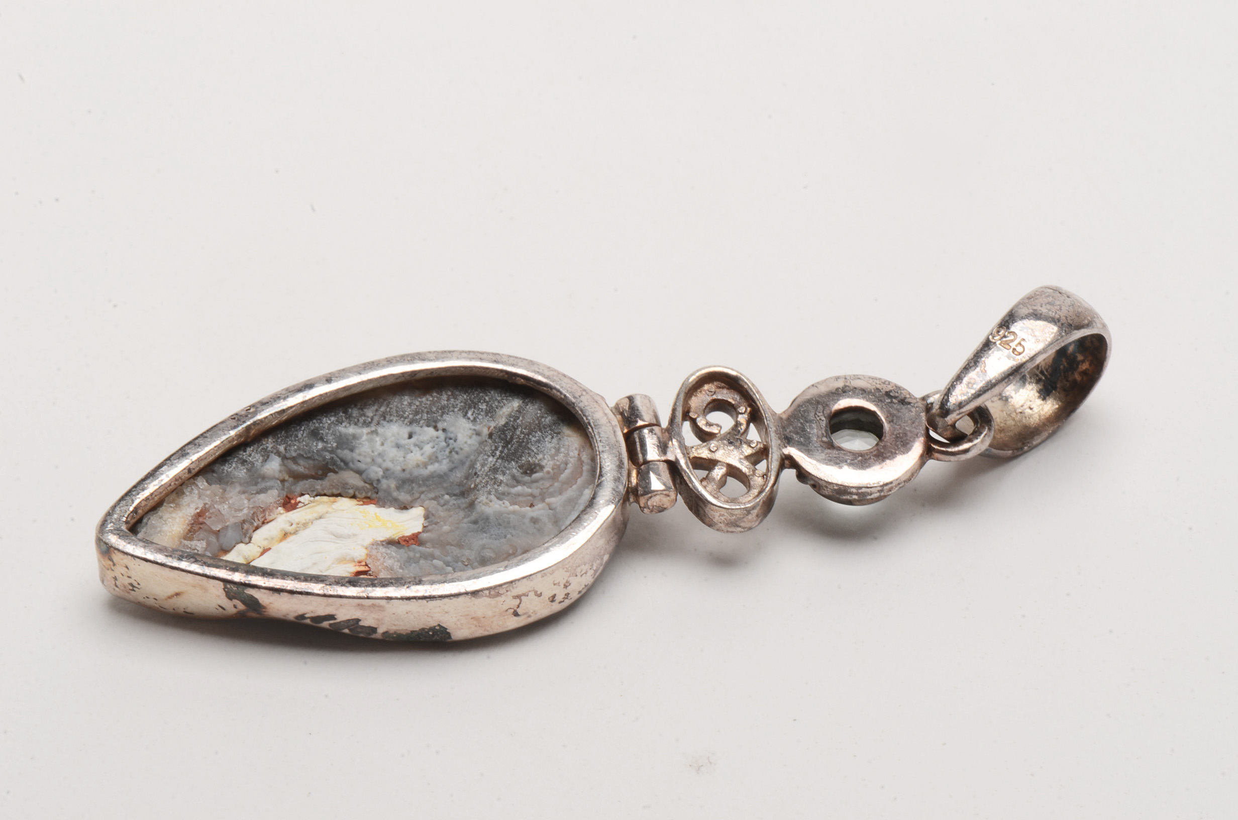 Two Sterling Slide Pendants Set with Druzy Quartz and Topaz