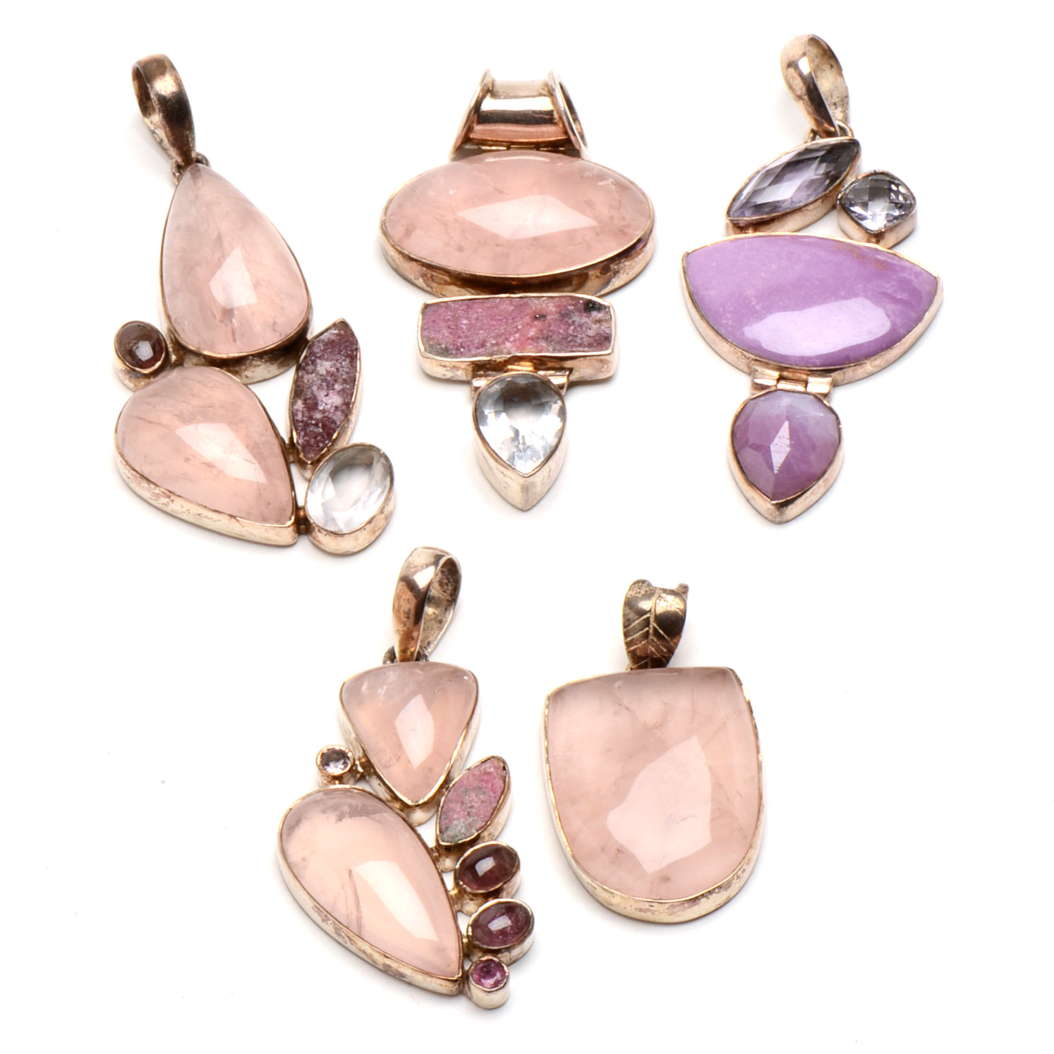 Sterling Pendants with Quartz, Calcite, Garnet, and Tourmaline