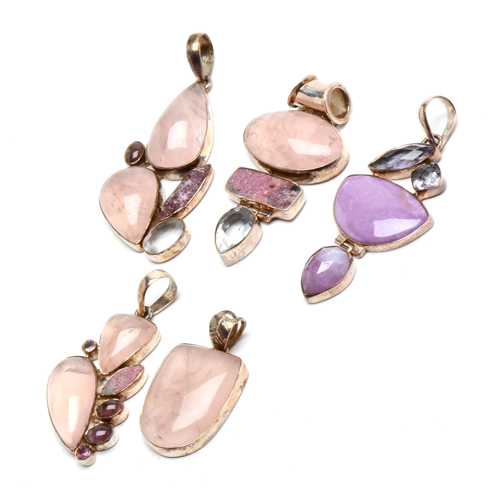 Sterling Pendants with Quartz, Calcite, Garnet, and Tourmaline