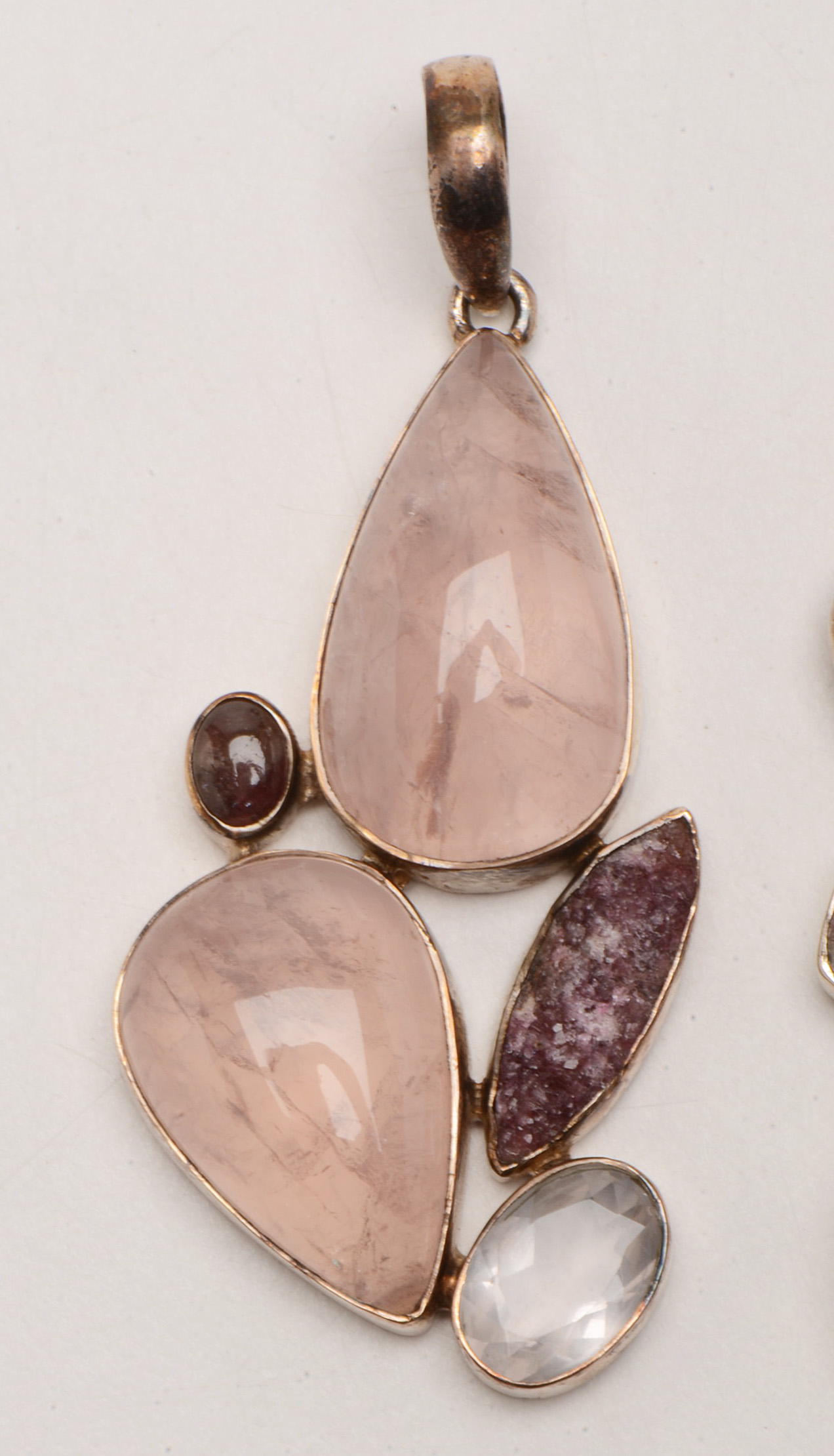 Sterling Pendants with Quartz, Calcite, Garnet, and Tourmaline