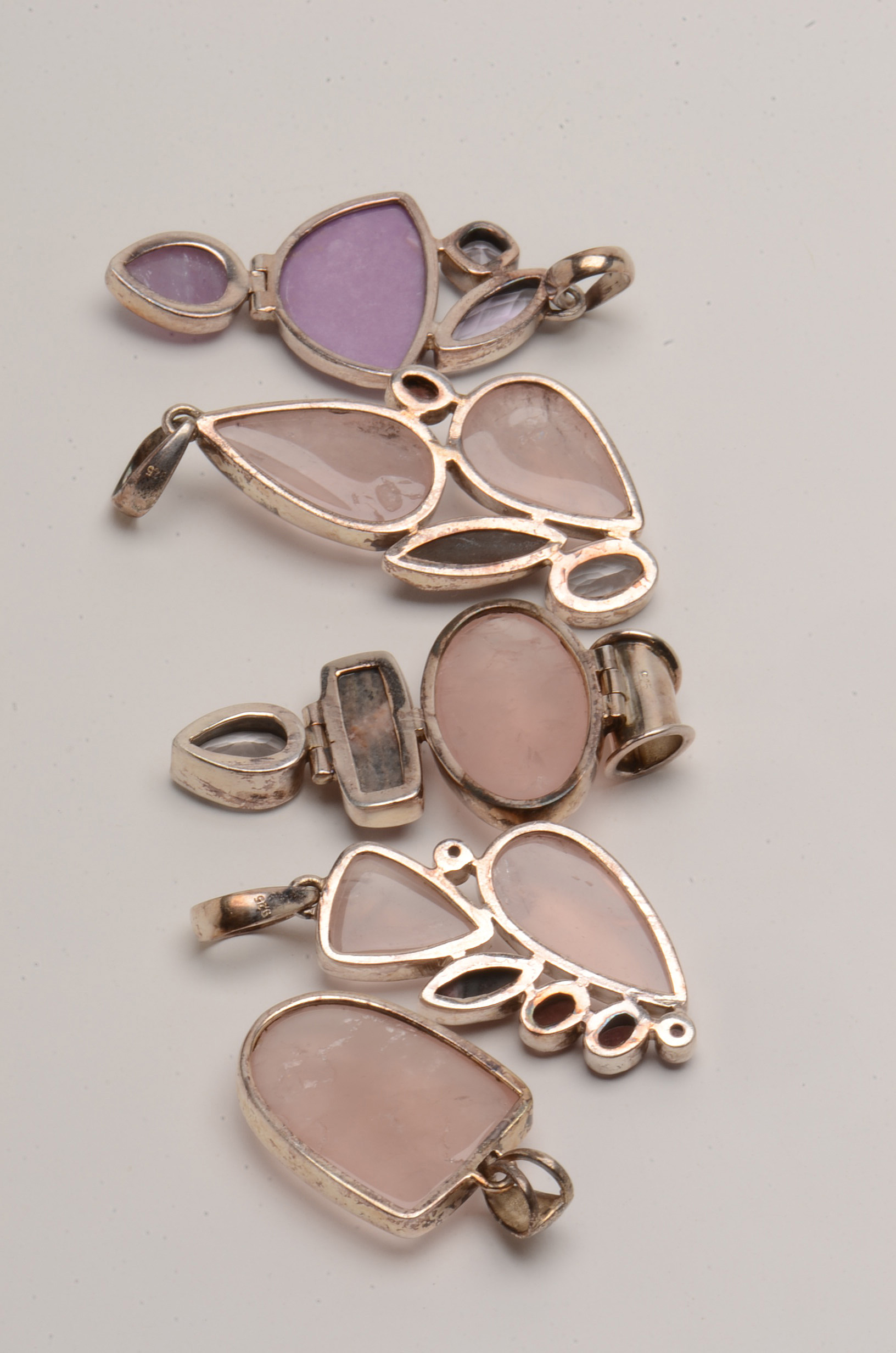 Sterling Pendants with Quartz, Calcite, Garnet, and Tourmaline