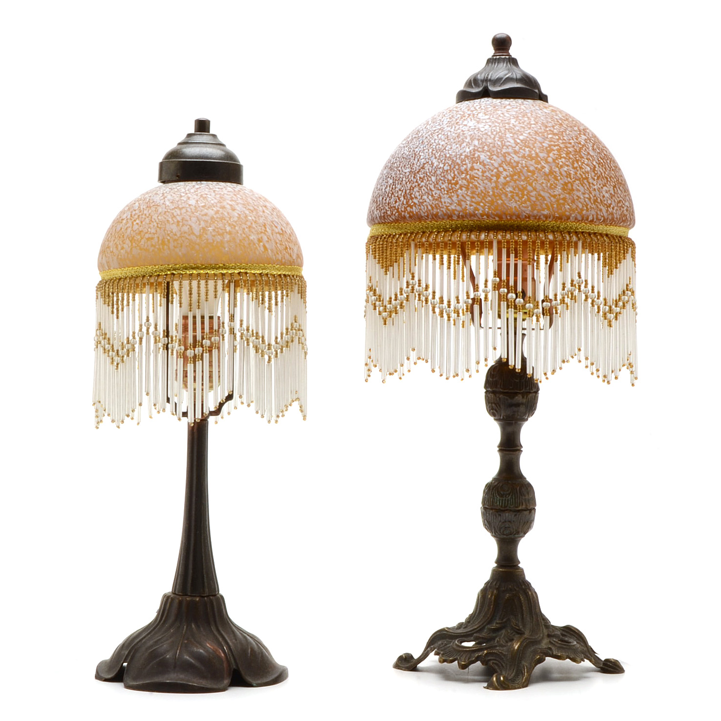Pair of Table Lamps with Art Glass Shades