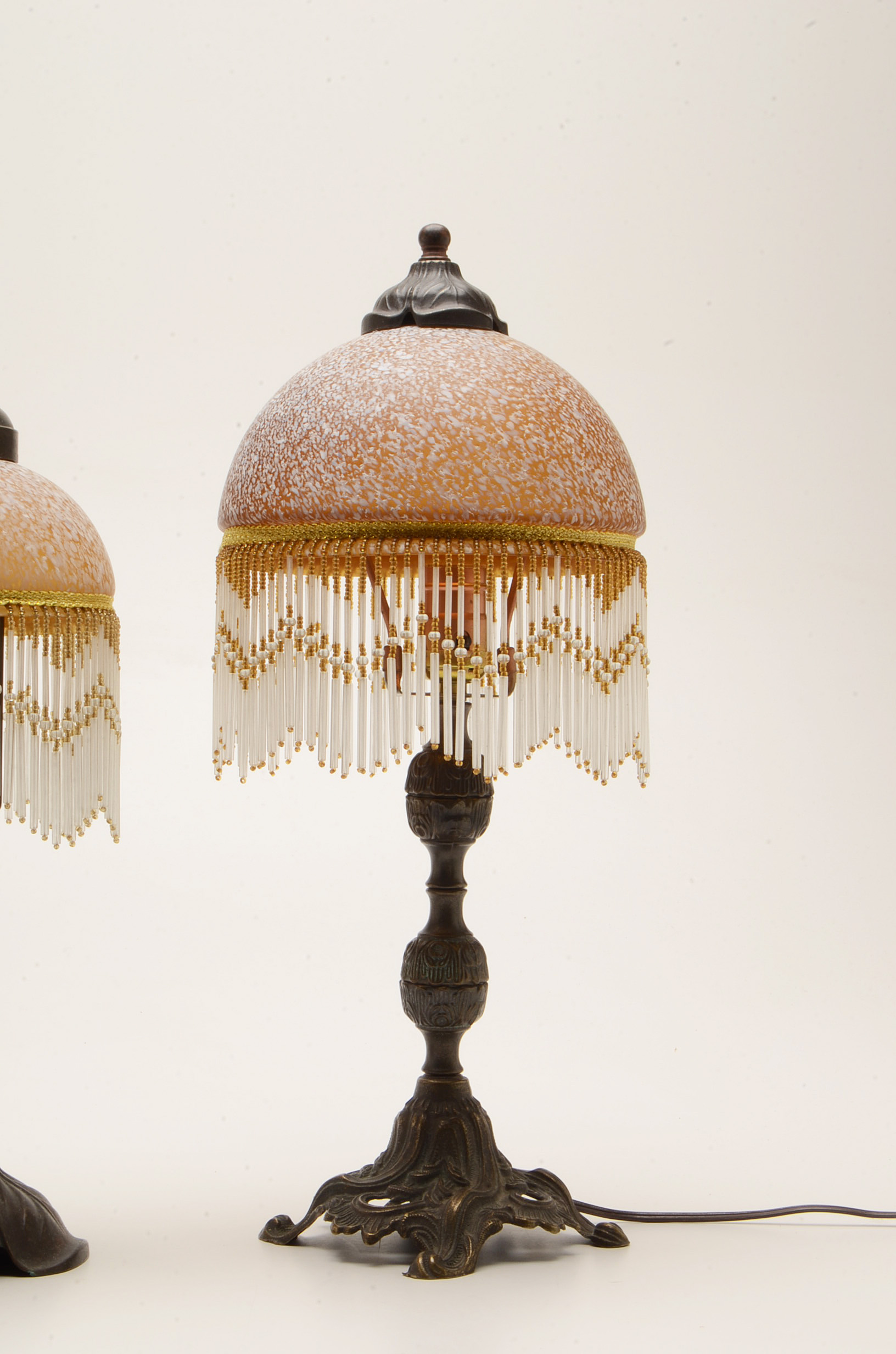 Pair of Table Lamps with Art Glass Shades
