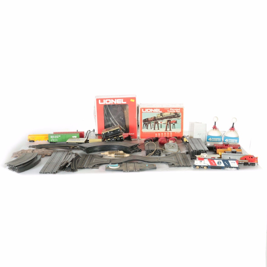 Collection of Train Accessories and Train Cars Including Lionel