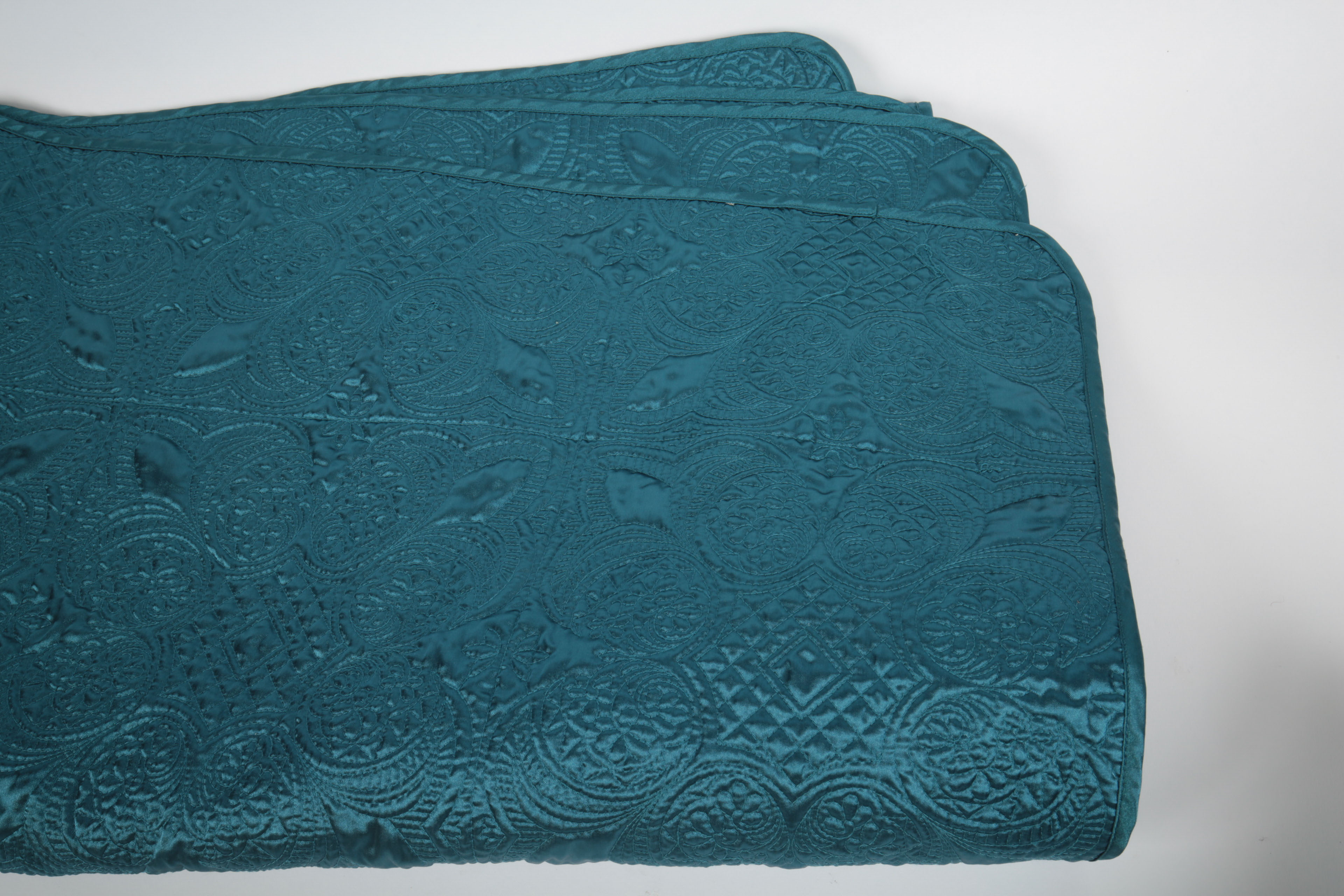 Teal Satin Quilted Throw and Pillows