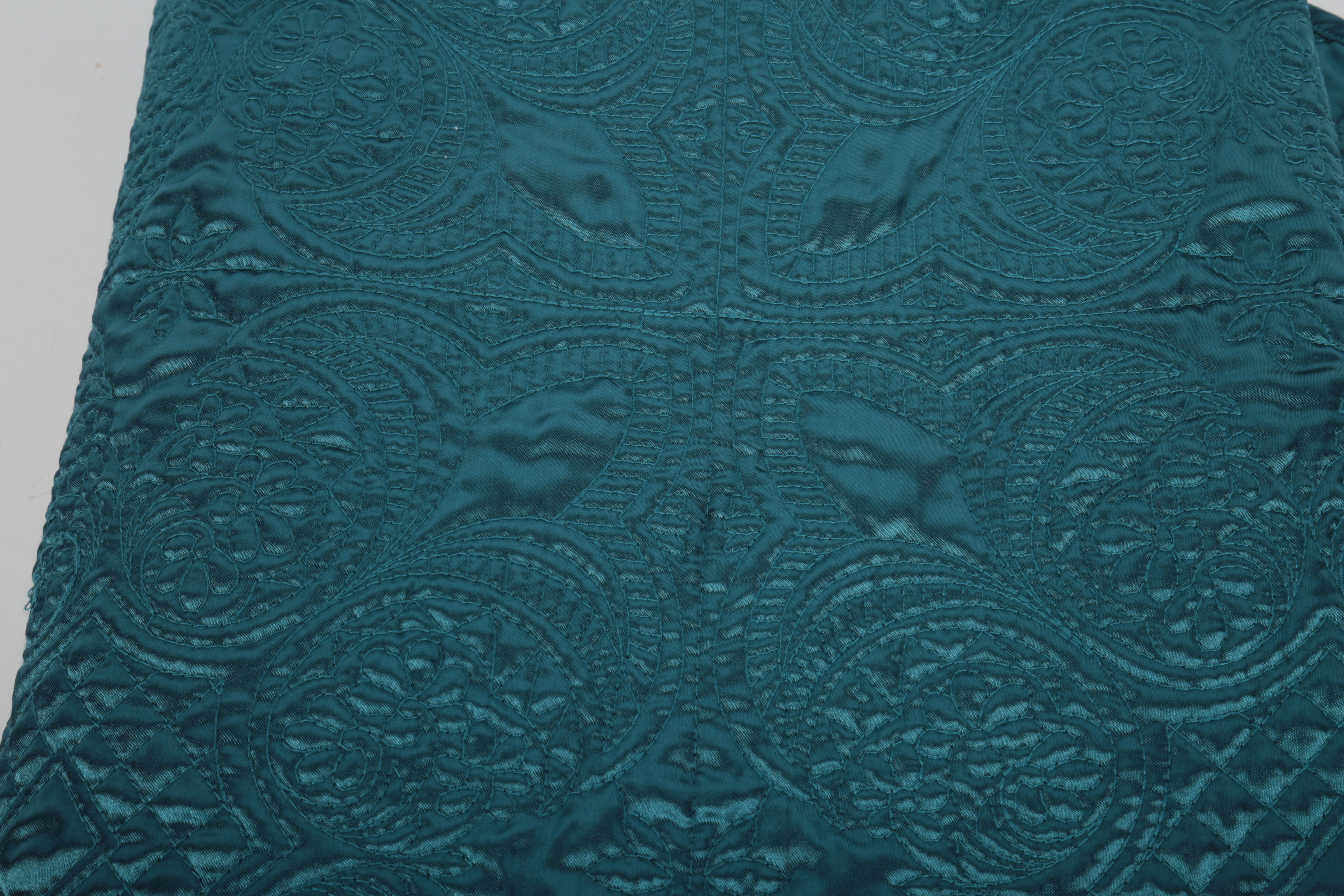 Teal Satin Quilted Throw and Pillows