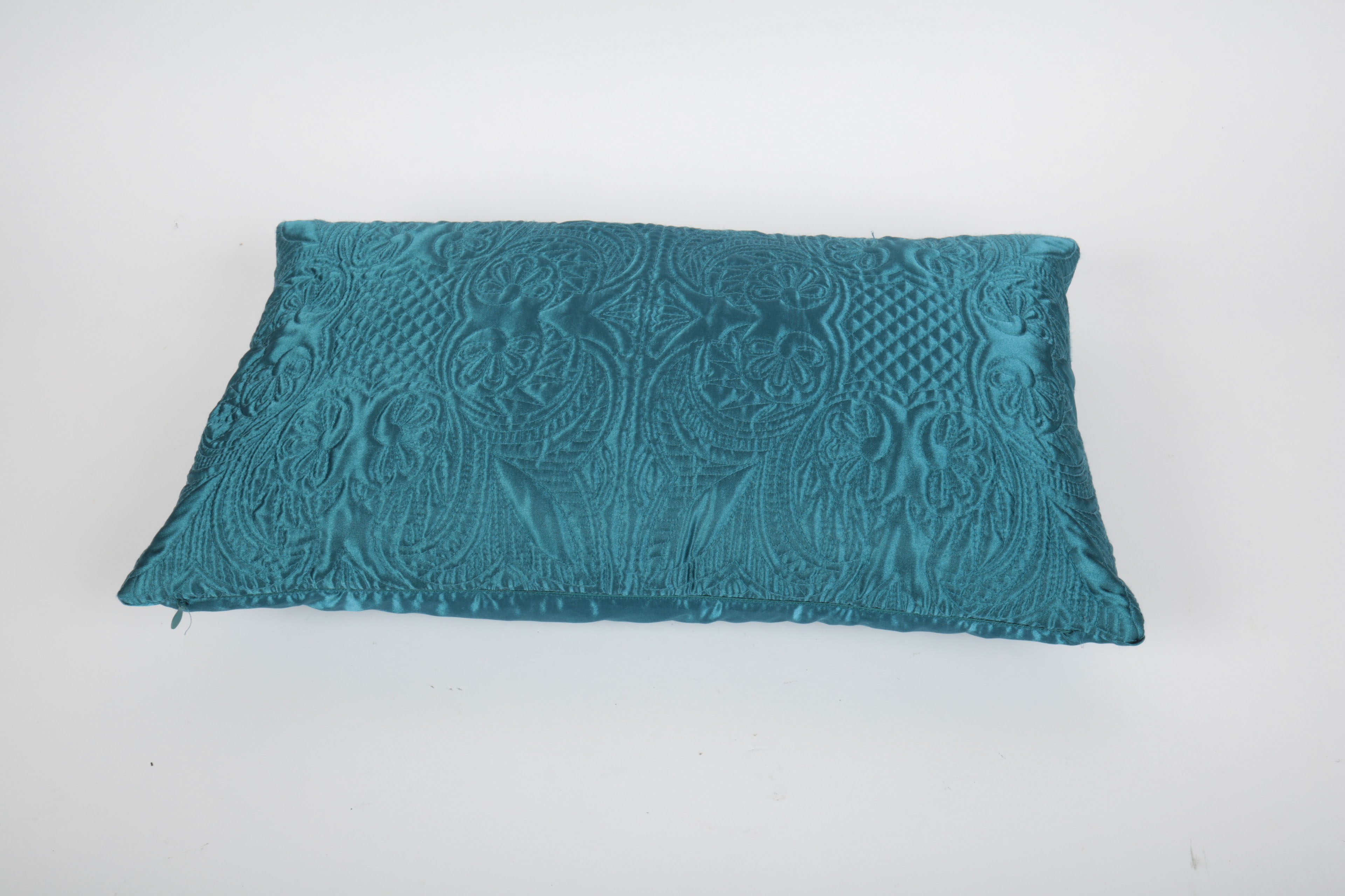 Teal Satin Quilted Throw and Pillows
