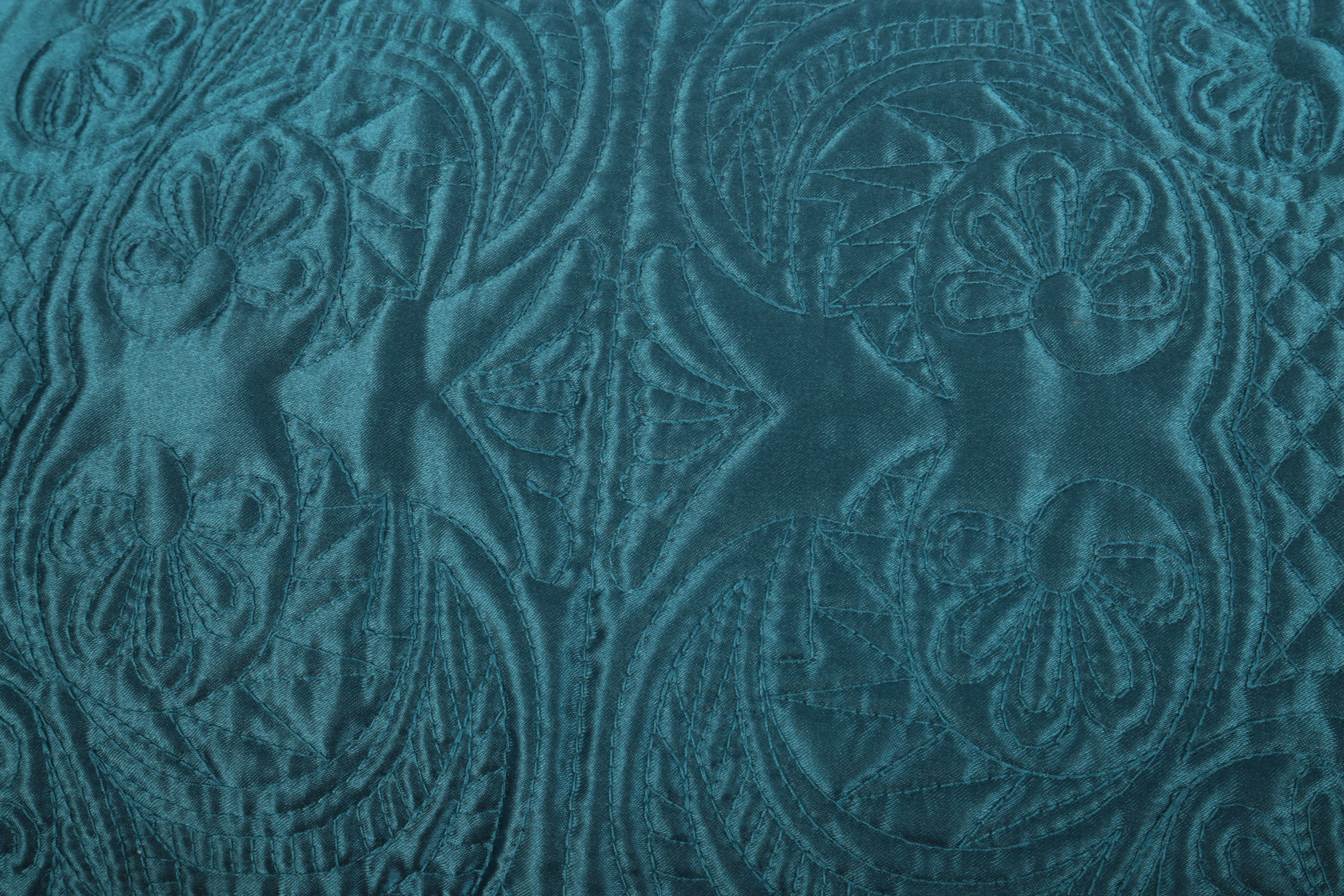 Teal Satin Quilted Throw and Pillows