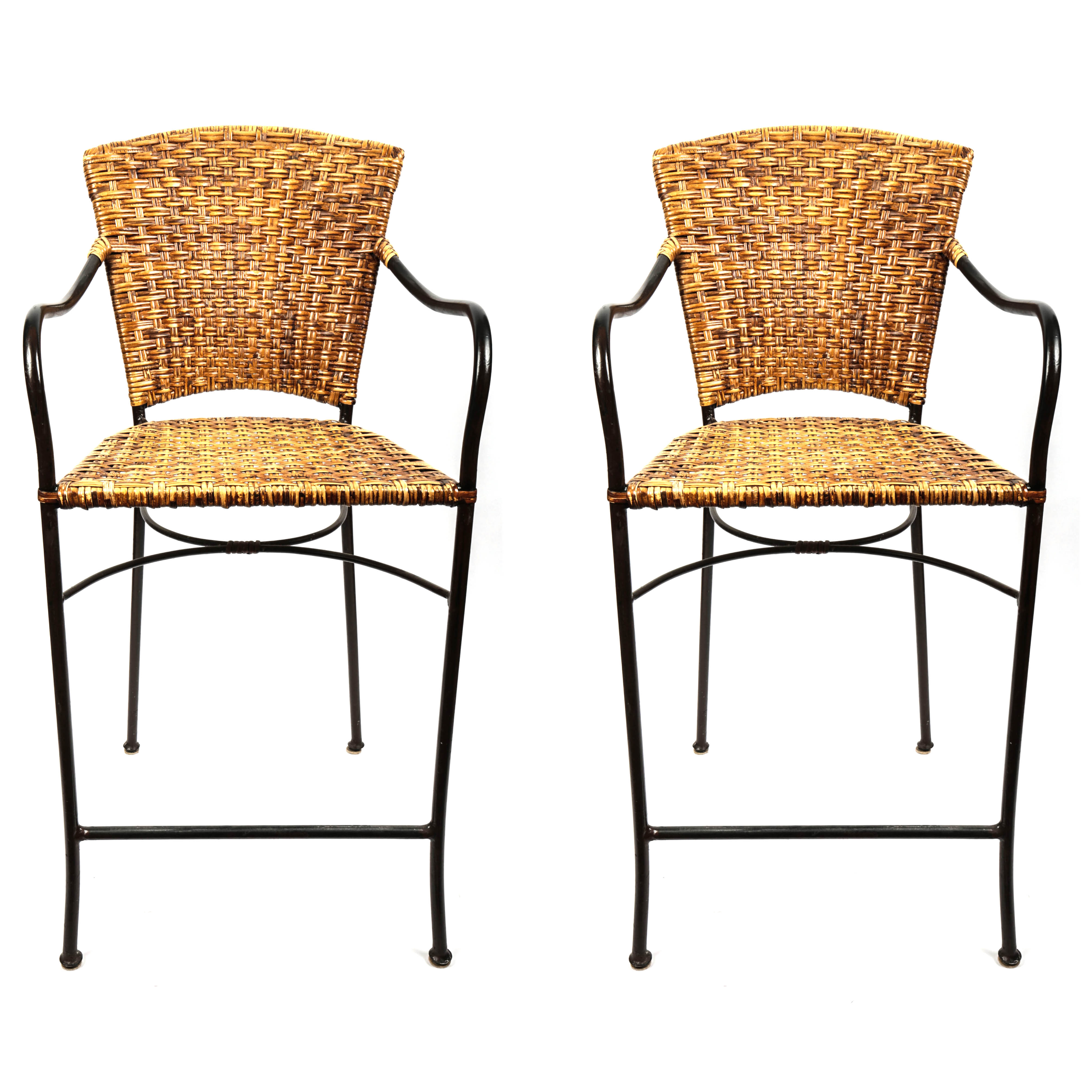 Pair of Rattan and Metal Barstools