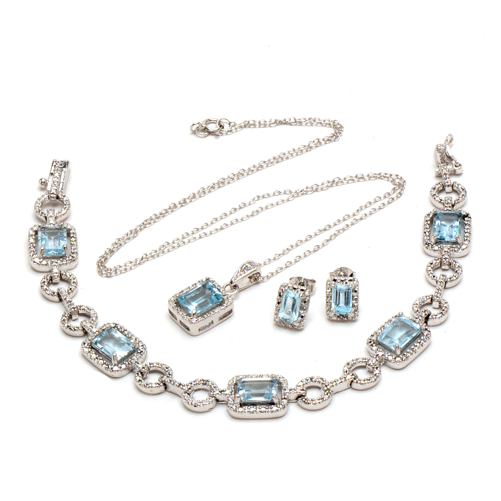 Sterling Silver Blue Topaz and Diamond Parure