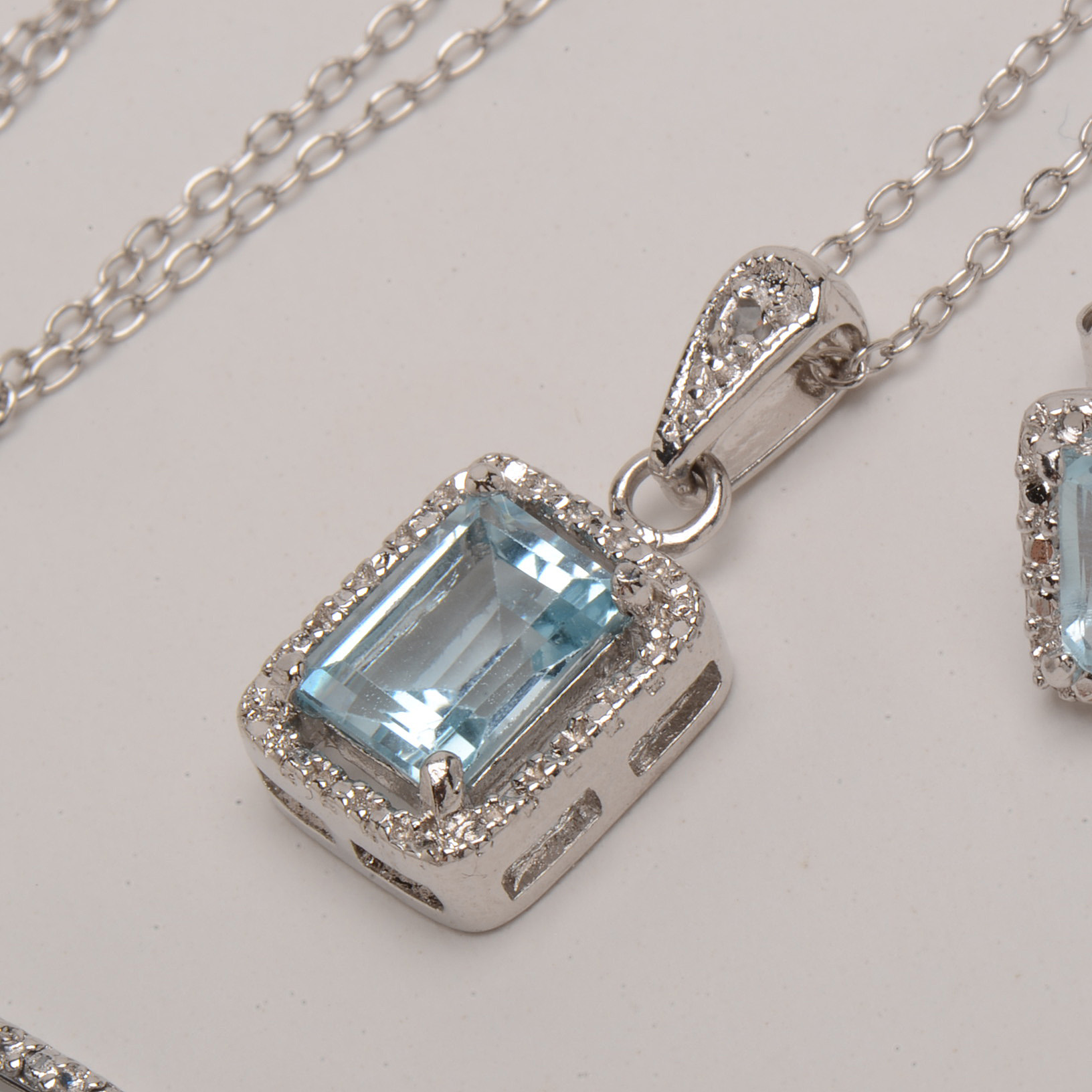 Sterling Silver Blue Topaz and Diamond Parure