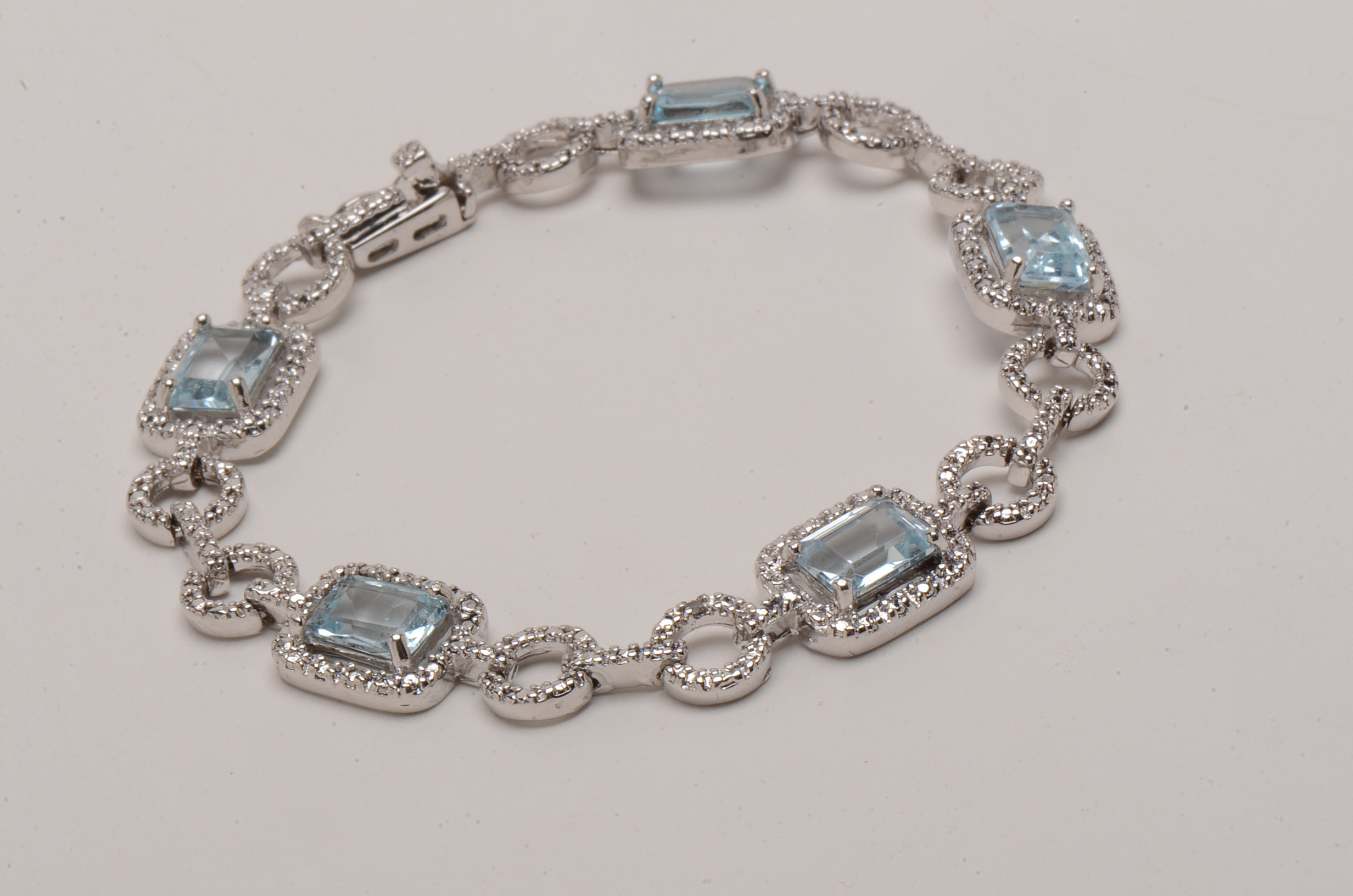 Sterling Silver Blue Topaz and Diamond Parure