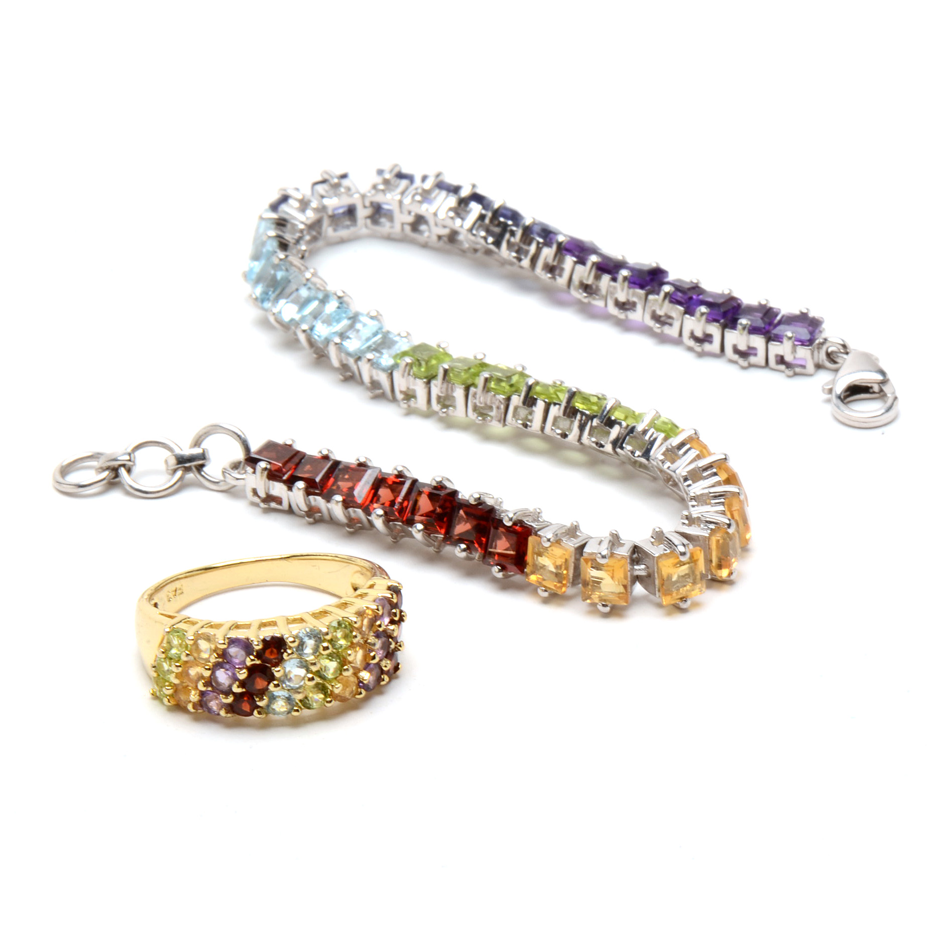 Silver Multi-Gemstone Bracelet and Ring