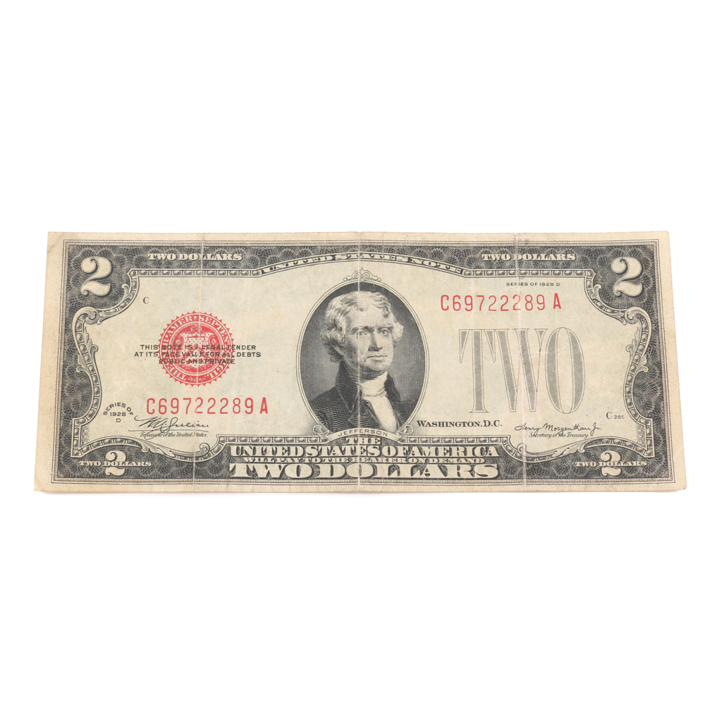 Series 1928-D Red Seal $2 Bill