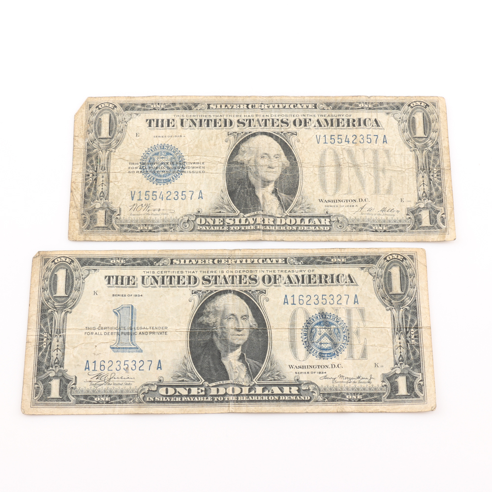 Series 1928-A and 1934 Blue Seal $1 Silver Certificates