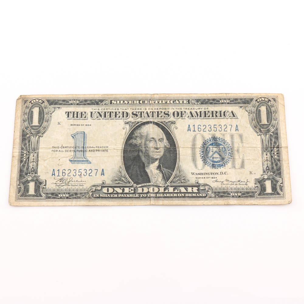 Series 1928-A and 1934 Blue Seal $1 Silver Certificates