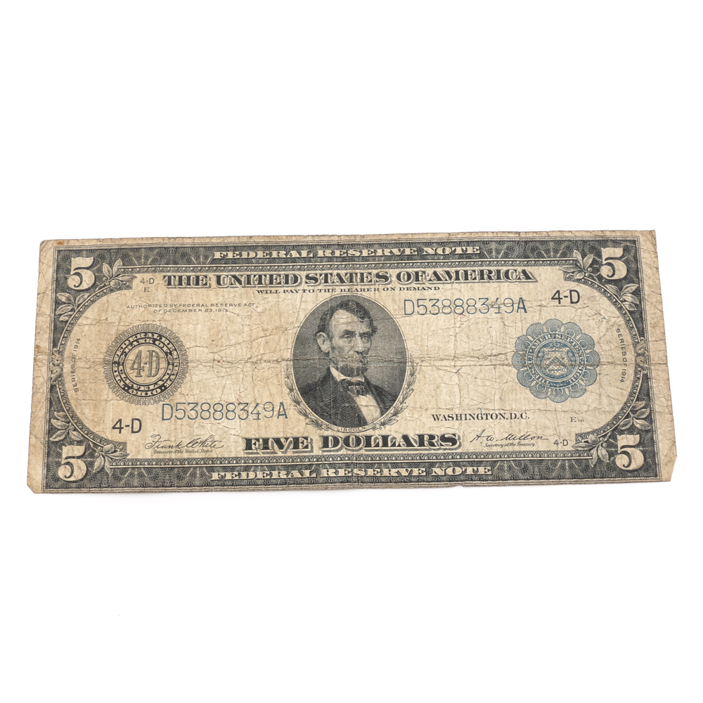 Series 1914 Blue Seal $5 Bill
