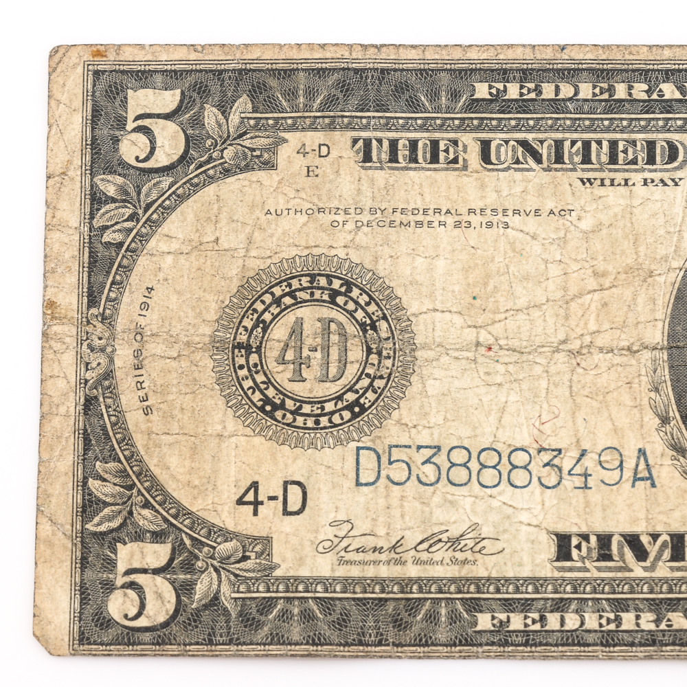 Series 1914 Blue Seal $5 Bill