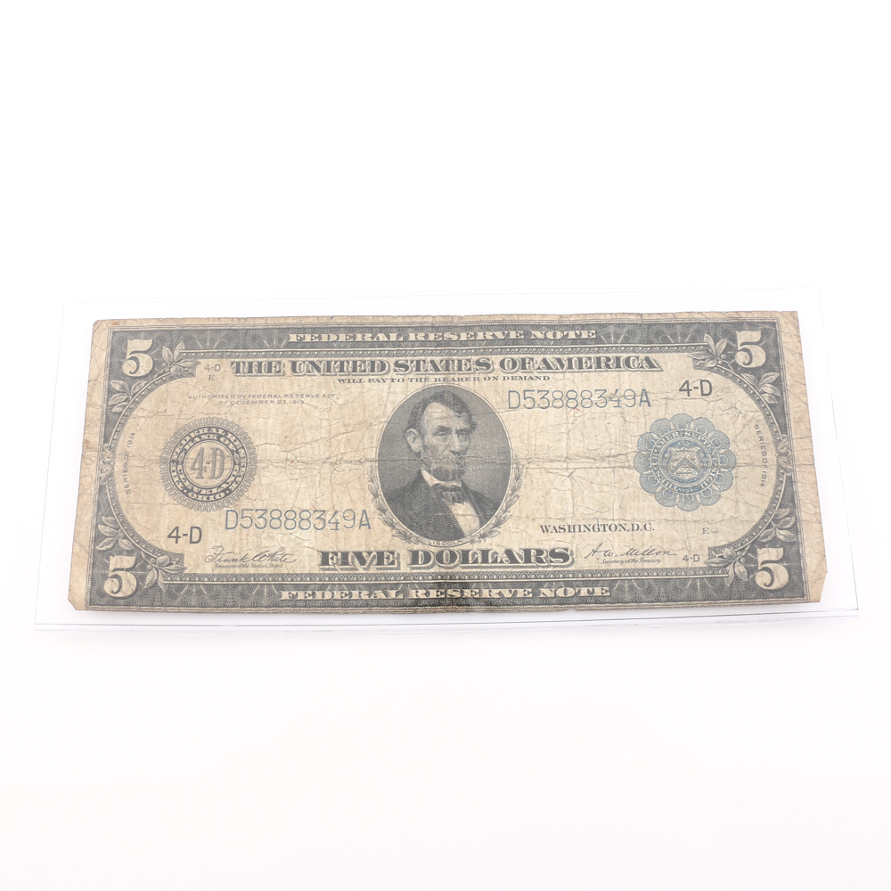 Series 1914 Blue Seal $5 Bill