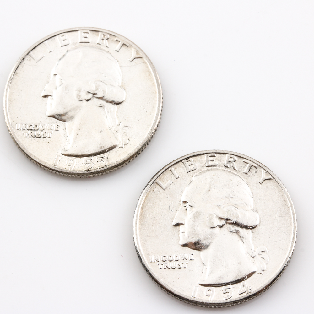 1954 and 1955 Silver Washington Quarters